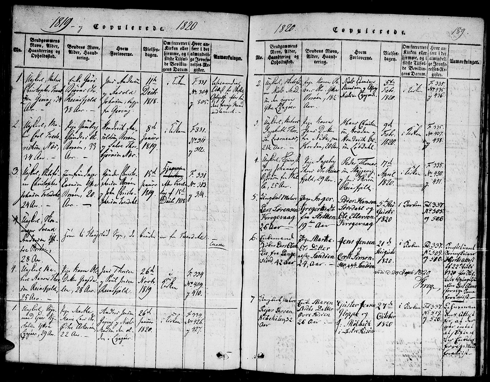 Dypvåg sokneprestkontor, AV/SAK-1111-0007/F/Fb/Fba/L0009: Parish register (copy) no. B 9, 1816-1842, p. 189