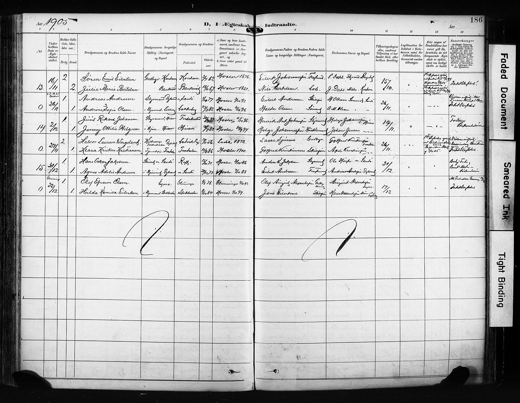 Hvaler prestekontor Kirkebøker, SAO/A-2001/F/Fa/L0009: Parish register (official) no. I 9, 1895-1906, p. 186