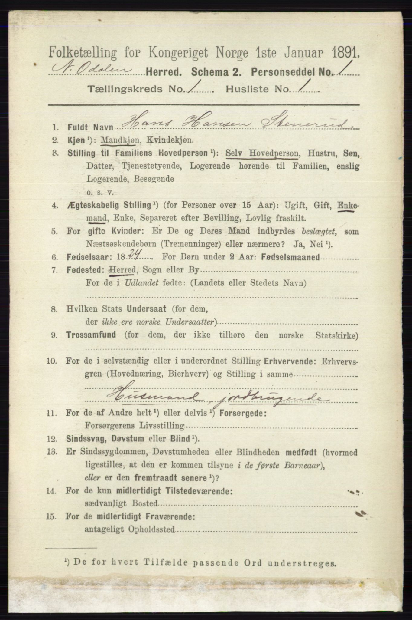 RA, 1891 census for 0418 Nord-Odal, 1891, p. 86