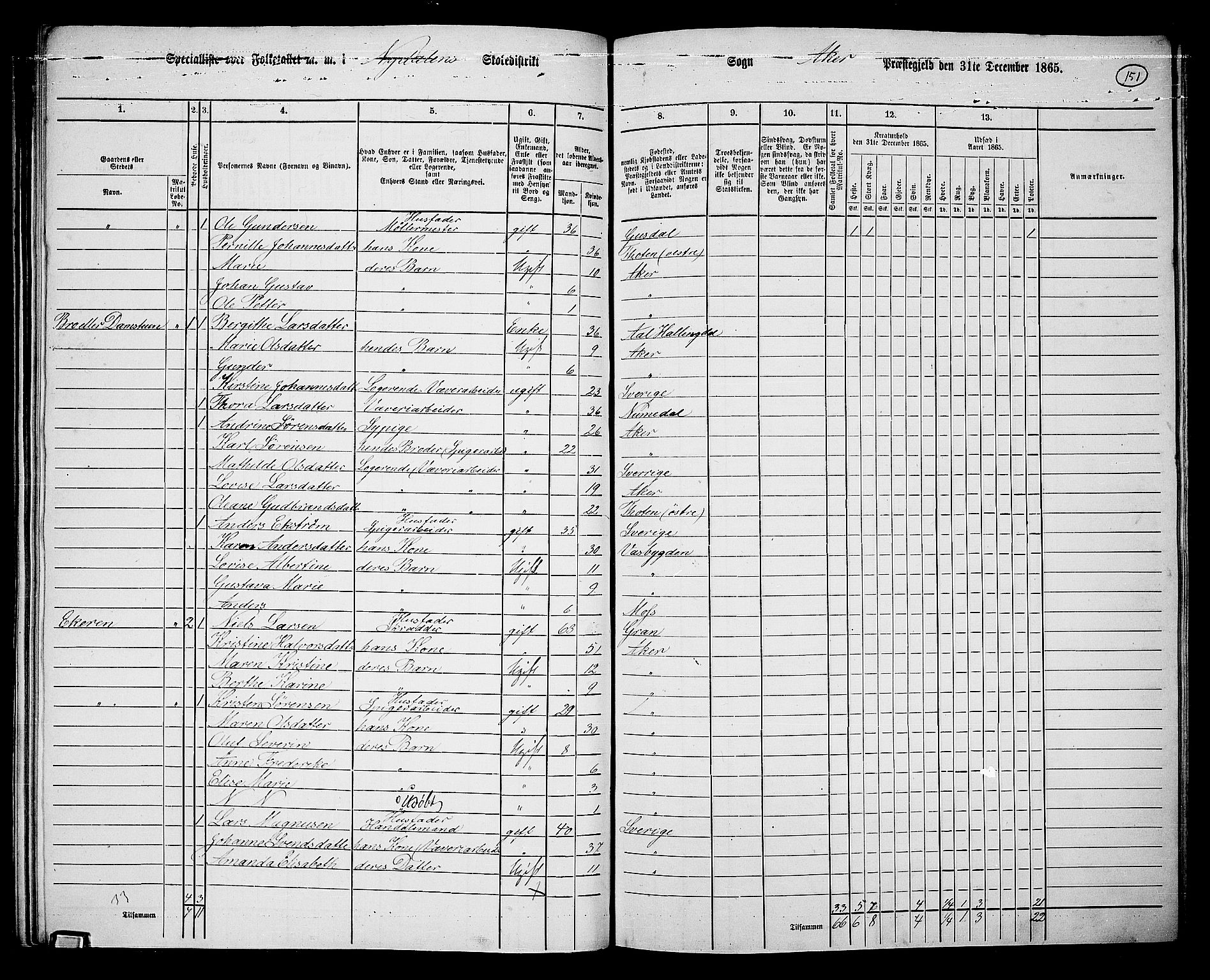 RA, 1865 census for Vestre Aker, 1865, p. 134