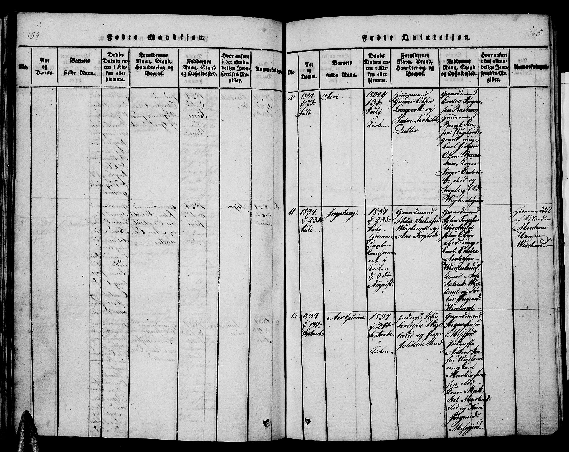 Vennesla sokneprestkontor, AV/SAK-1111-0045/Fb/Fbb/L0001: Parish register (copy) no. B 1, 1820-1834, p. 154-155