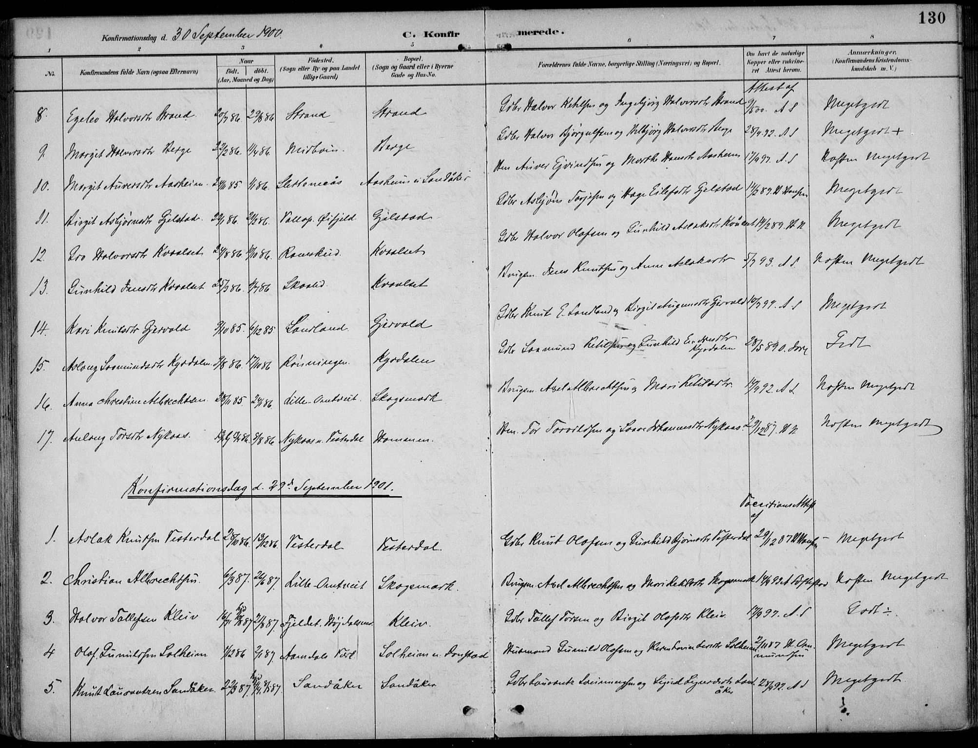 Kviteseid kirkebøker, SAKO/A-276/F/Fb/L0002: Parish register (official) no. II 2, 1882-1916, p. 130