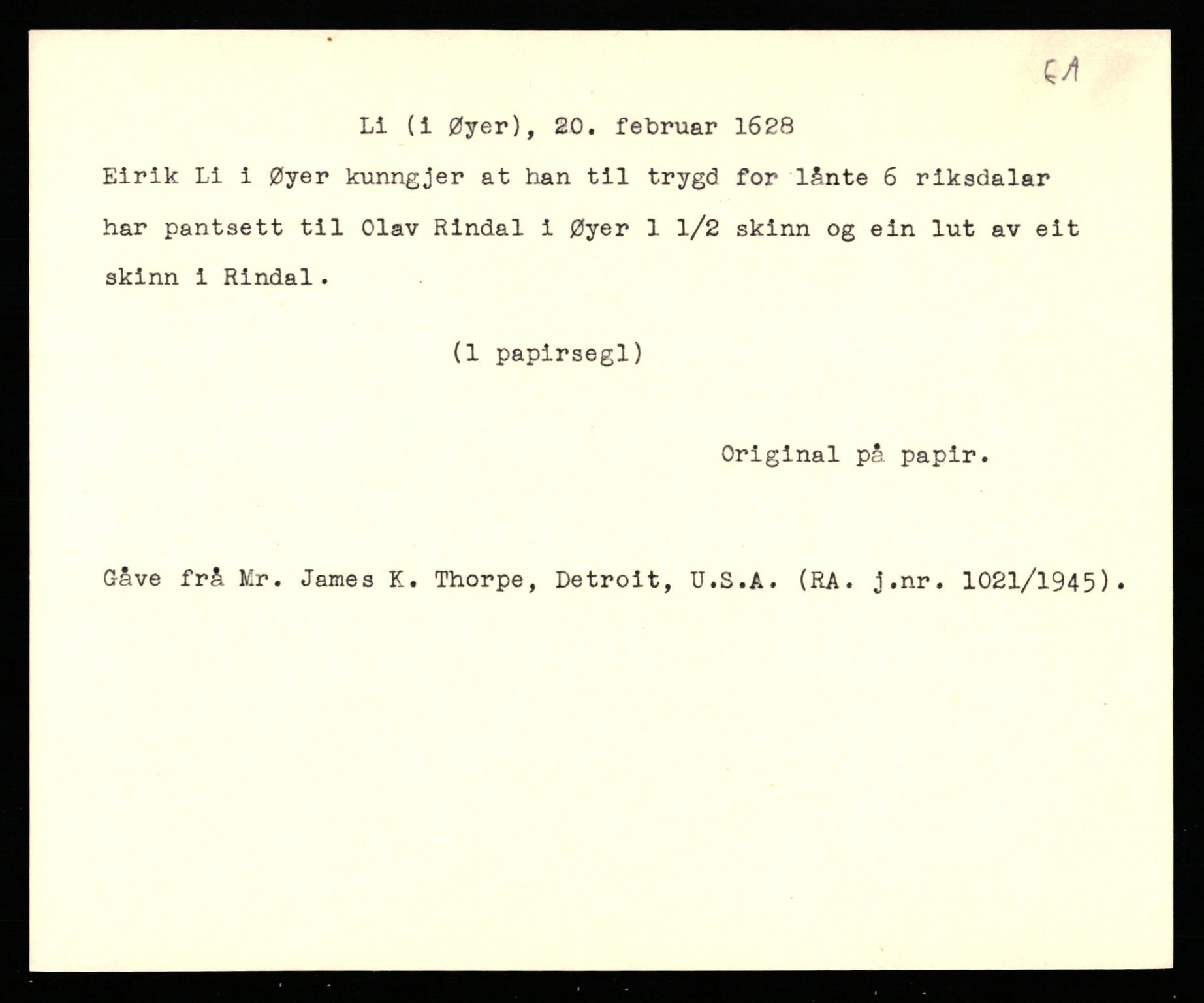 Riksarkivets diplomsamling, AV/RA-EA-5965/F35/F35b/L0007: Riksarkivets diplomer, seddelregister, 1625-1634, p. 163