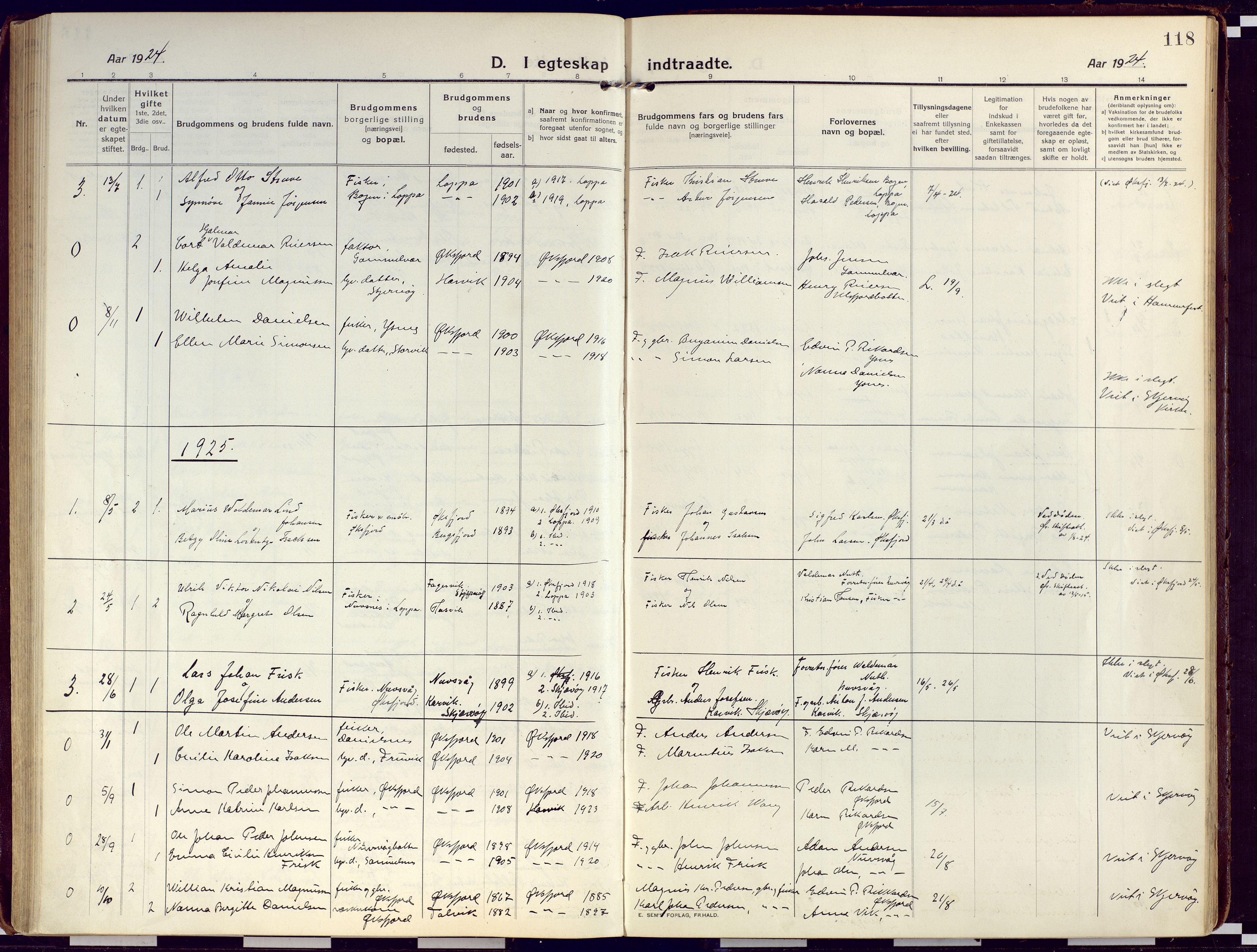 Loppa sokneprestkontor, SATØ/S-1339/H/Ha/L0012kirke: Parish register (official) no. 12, 1917-1932, p. 118