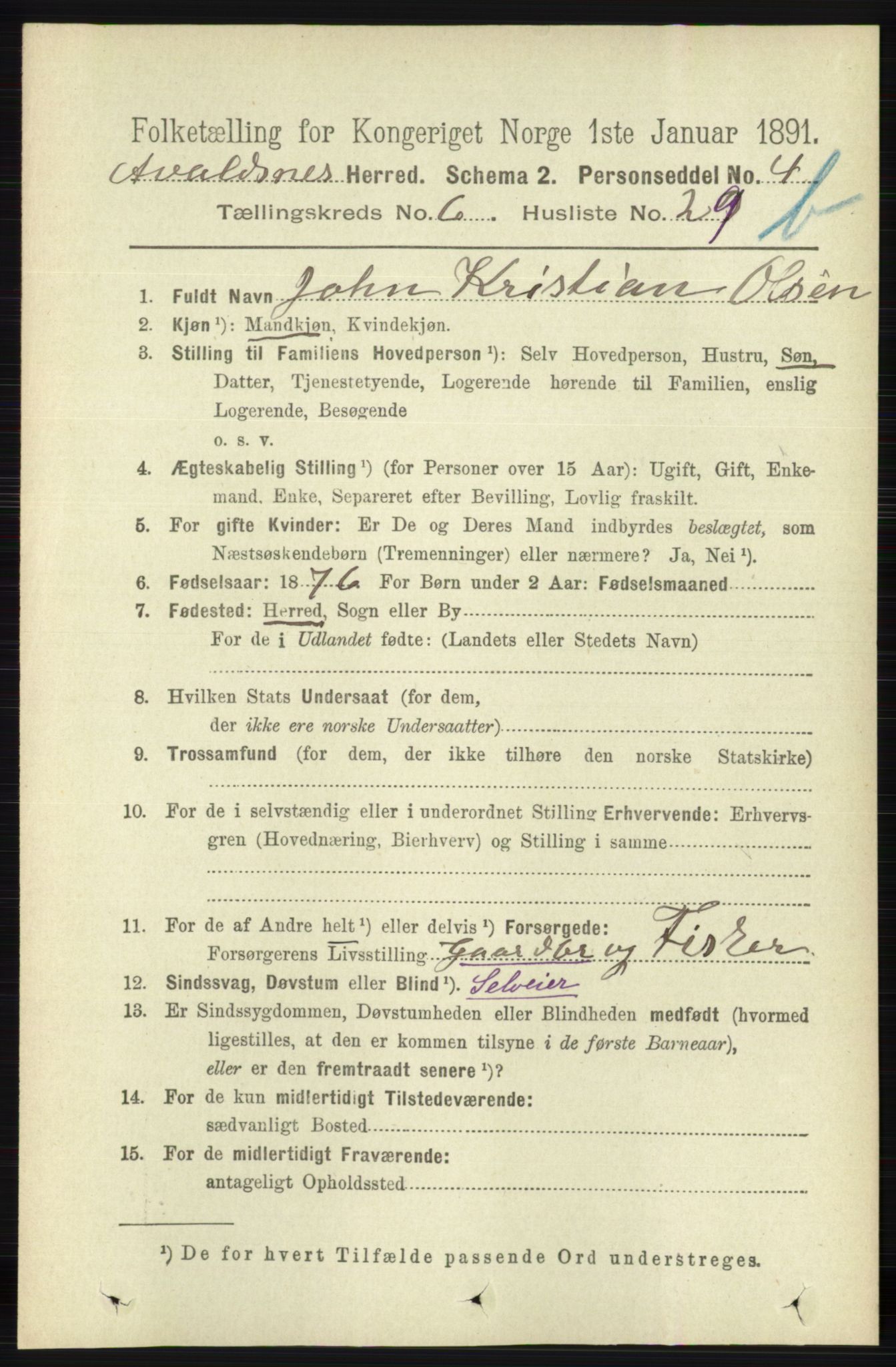 RA, 1891 census for 1147 Avaldsnes, 1891, p. 3403