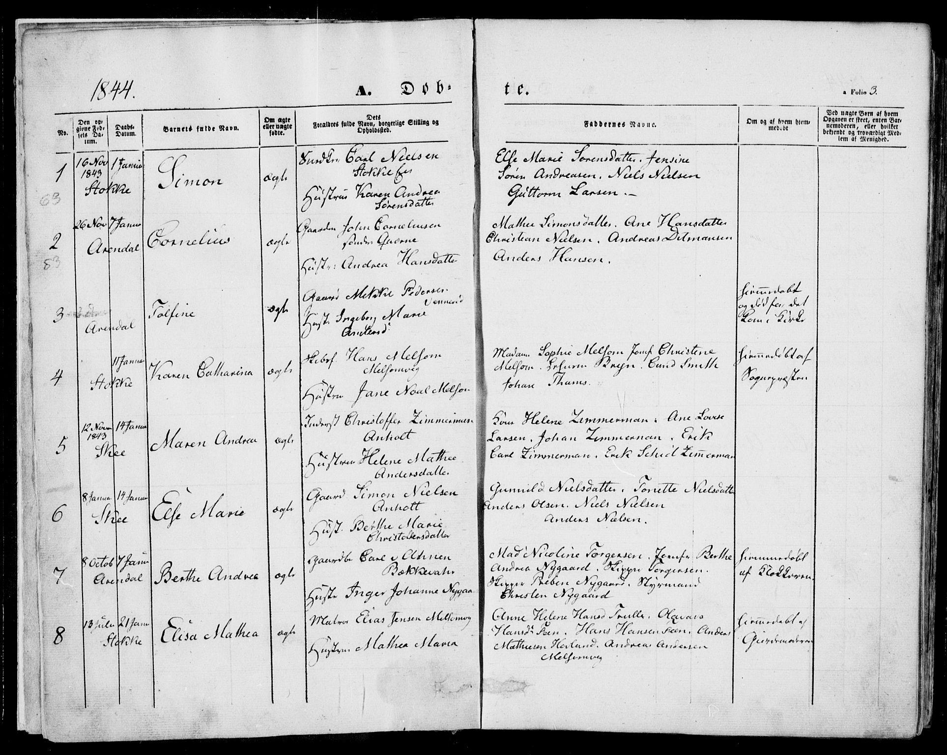 Stokke kirkebøker, AV/SAKO-A-320/F/Fa/L0007: Parish register (official) no. I 7, 1844-1857, p. 3