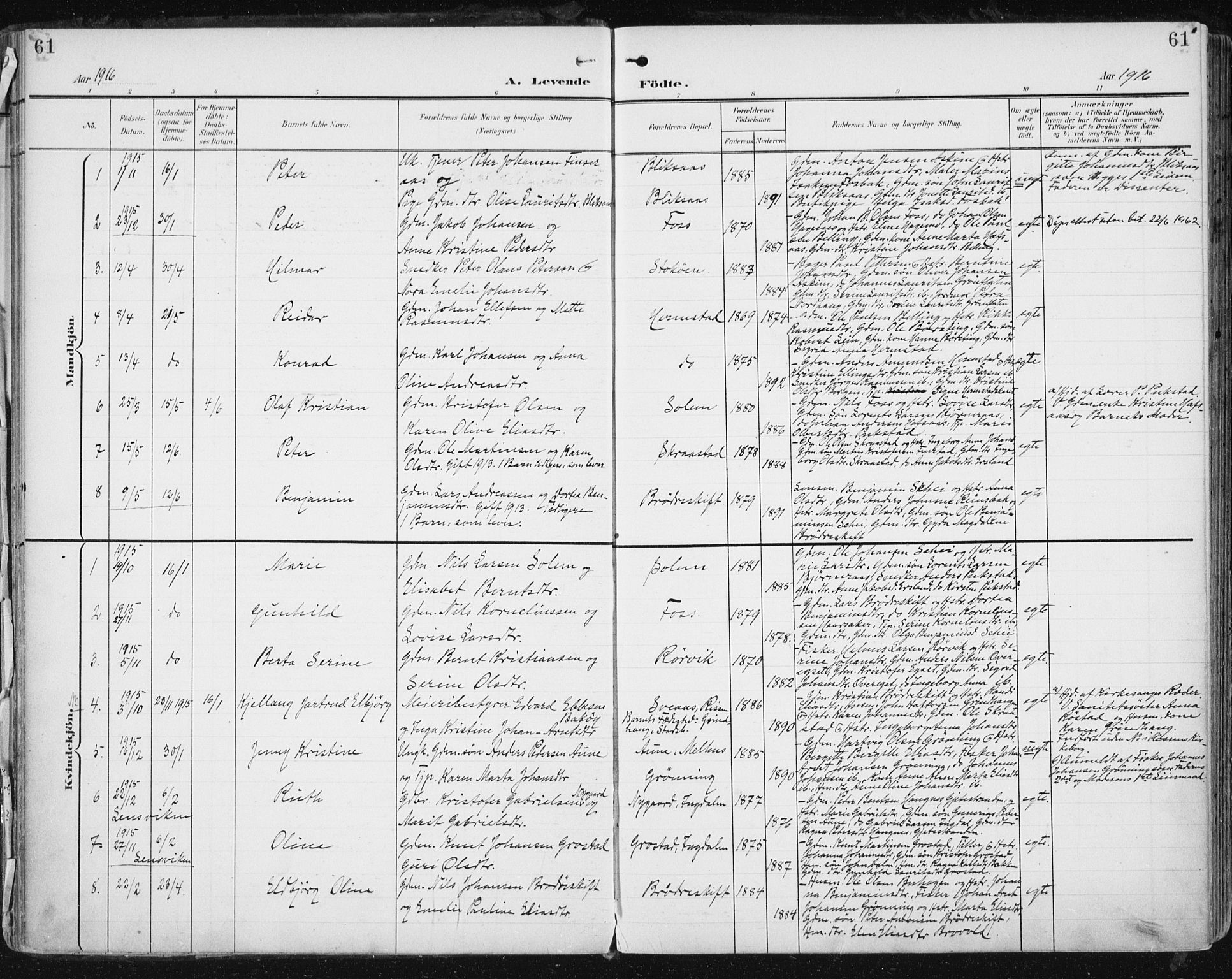 Ministerialprotokoller, klokkerbøker og fødselsregistre - Sør-Trøndelag, SAT/A-1456/646/L0616: Parish register (official) no. 646A14, 1900-1918, p. 61