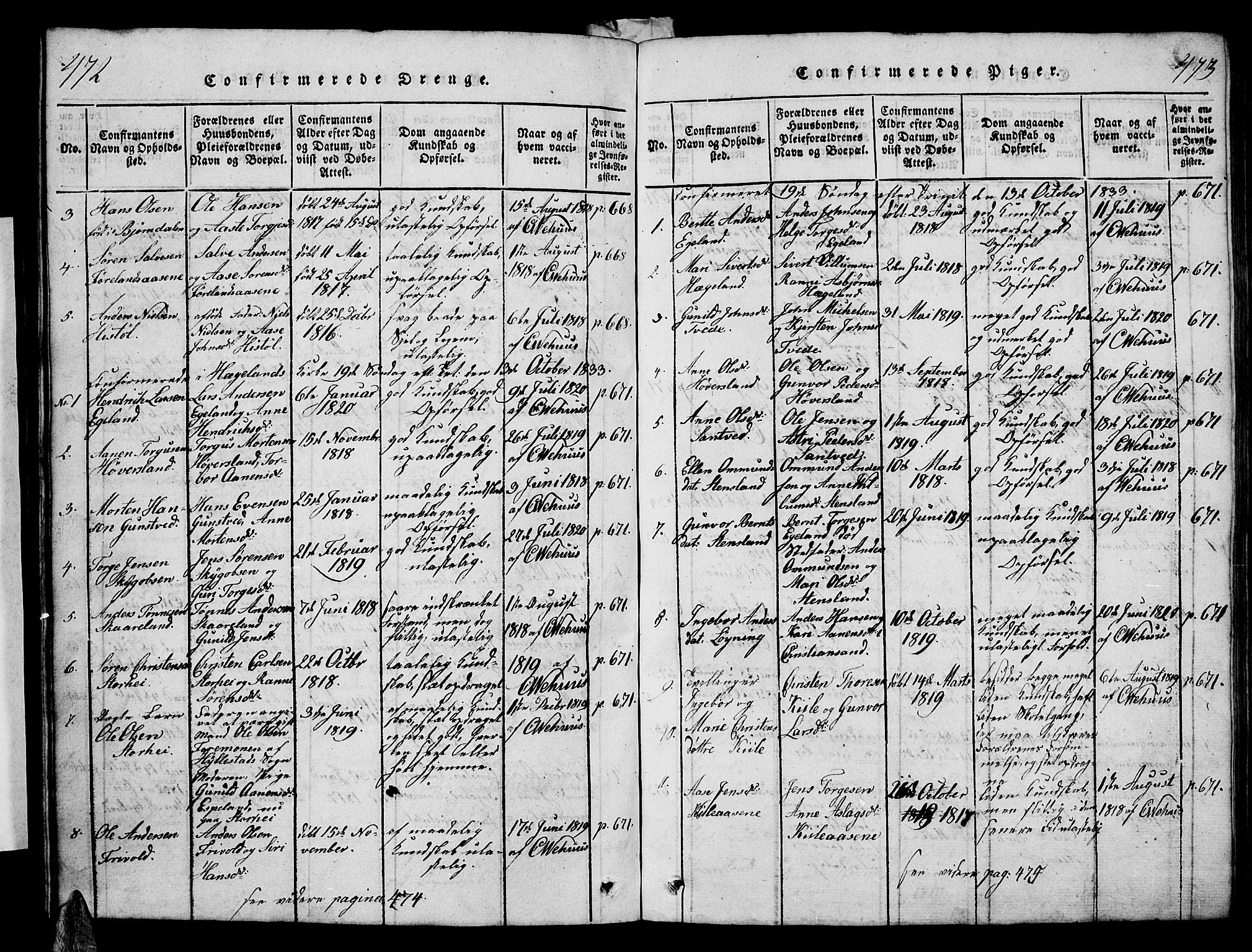 Vennesla sokneprestkontor, SAK/1111-0045/Fb/Fba/L0001: Parish register (copy) no. B 1, 1820-1834, p. 472-473