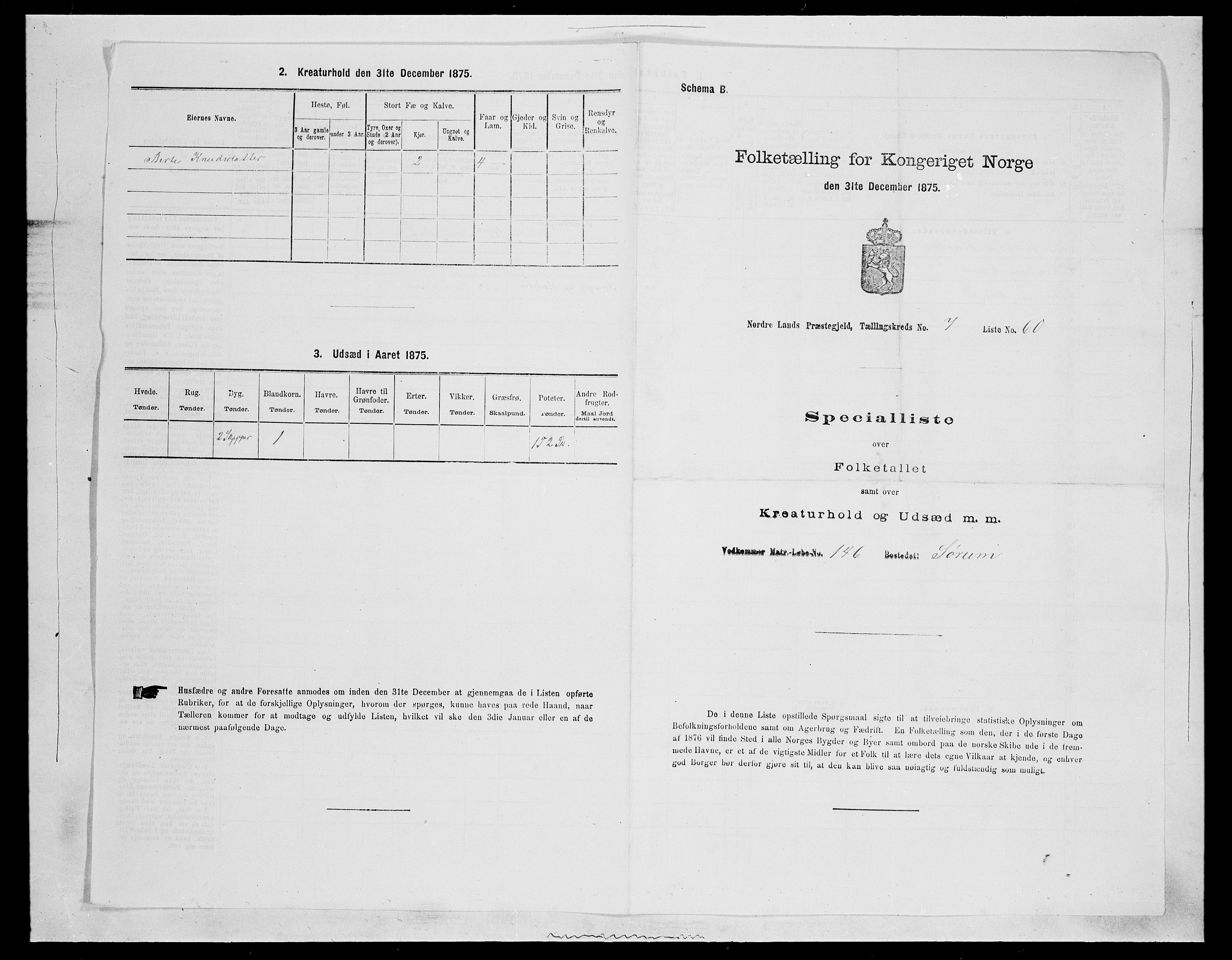 SAH, 1875 census for 0538P Nordre Land, 1875, p. 1205