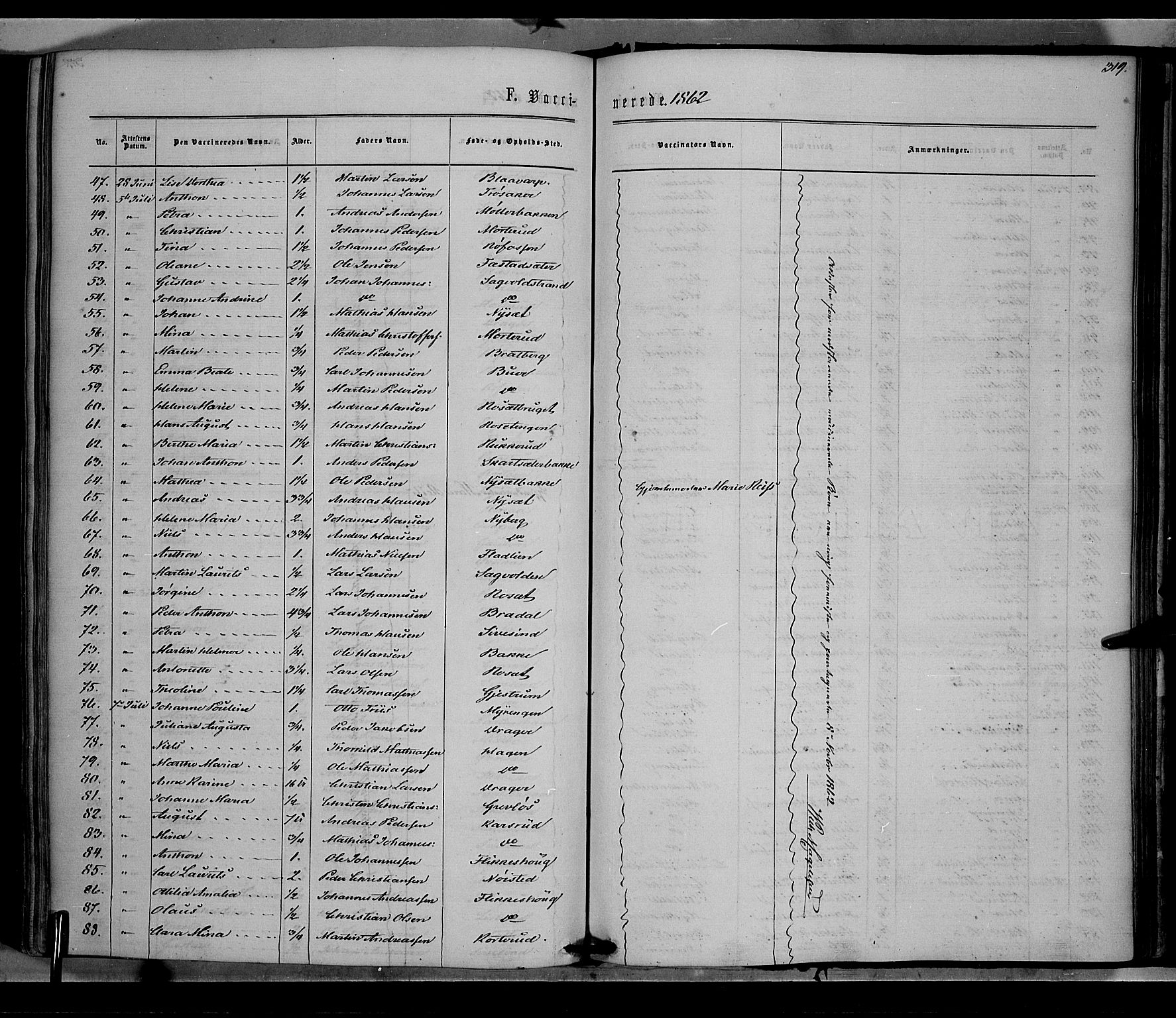 Vestre Toten prestekontor, SAH/PREST-108/H/Ha/Haa/L0007: Parish register (official) no. 7, 1862-1869, p. 319