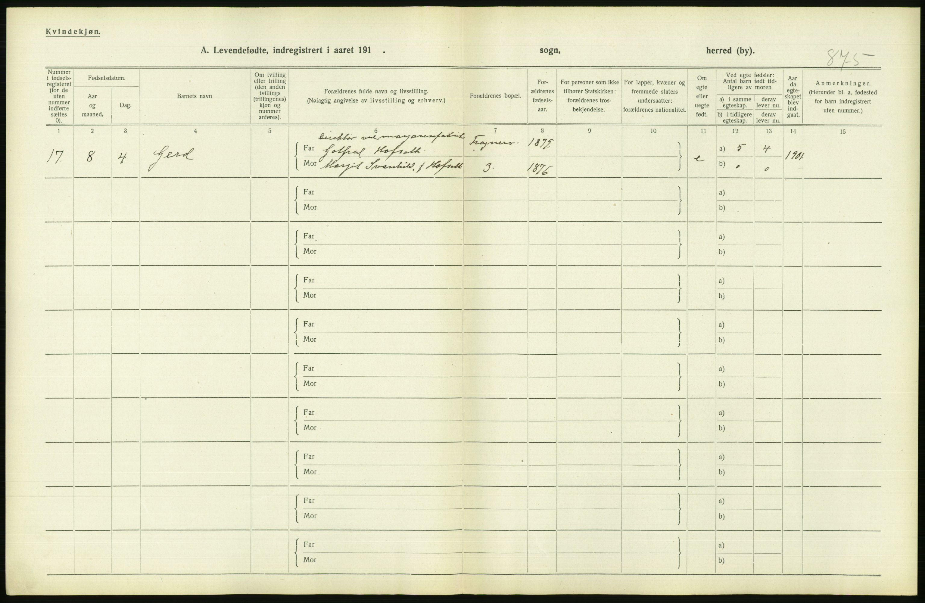 Statistisk sentralbyrå, Sosiodemografiske emner, Befolkning, AV/RA-S-2228/D/Df/Dfb/Dfbh/L0008: Kristiania: Levendefødte menn og kvinner., 1918, p. 18