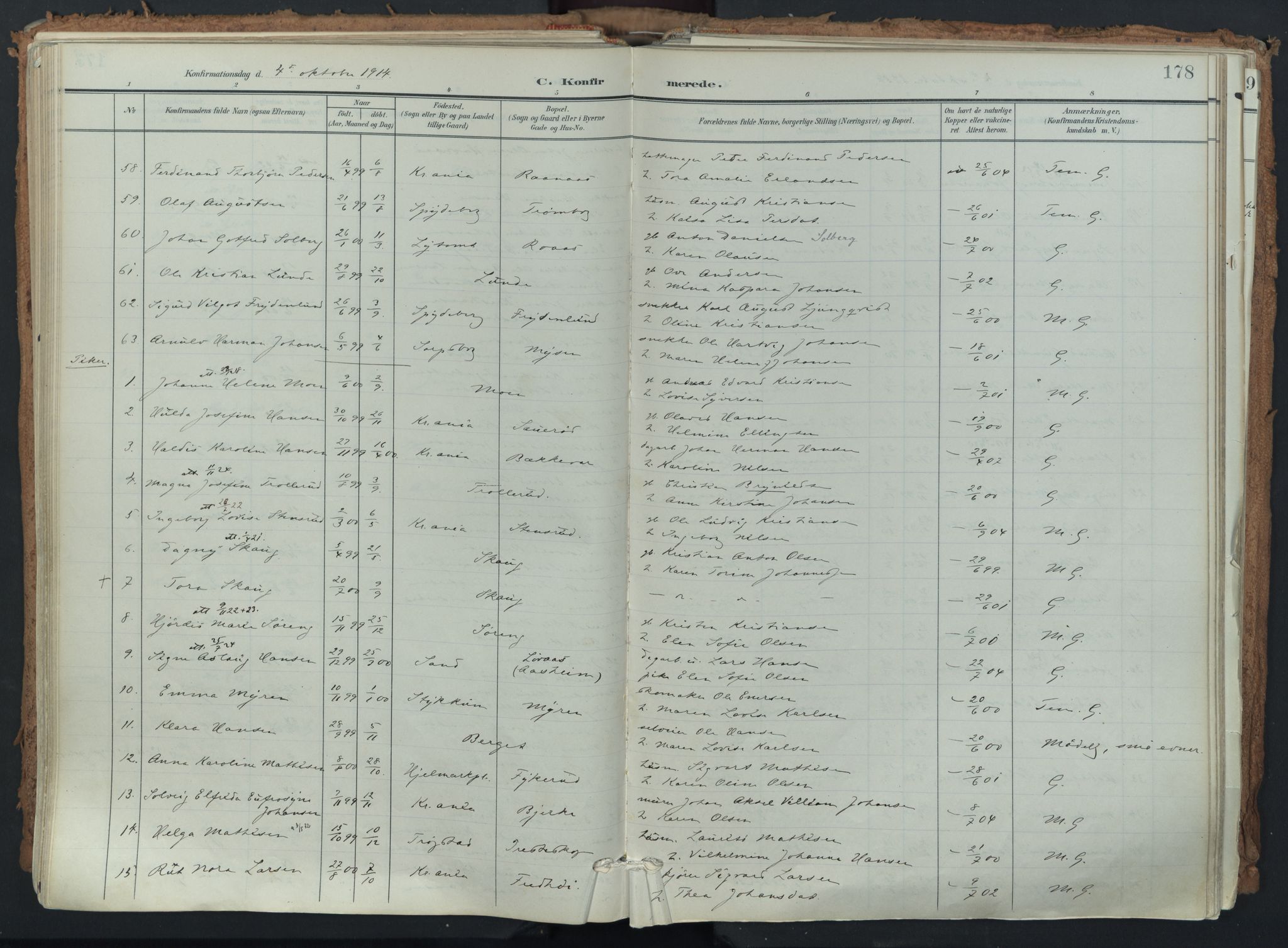 Eidsberg prestekontor Kirkebøker, AV/SAO-A-10905/F/Fa/L0014: Parish register (official) no. I 14, 1902-1919, p. 178