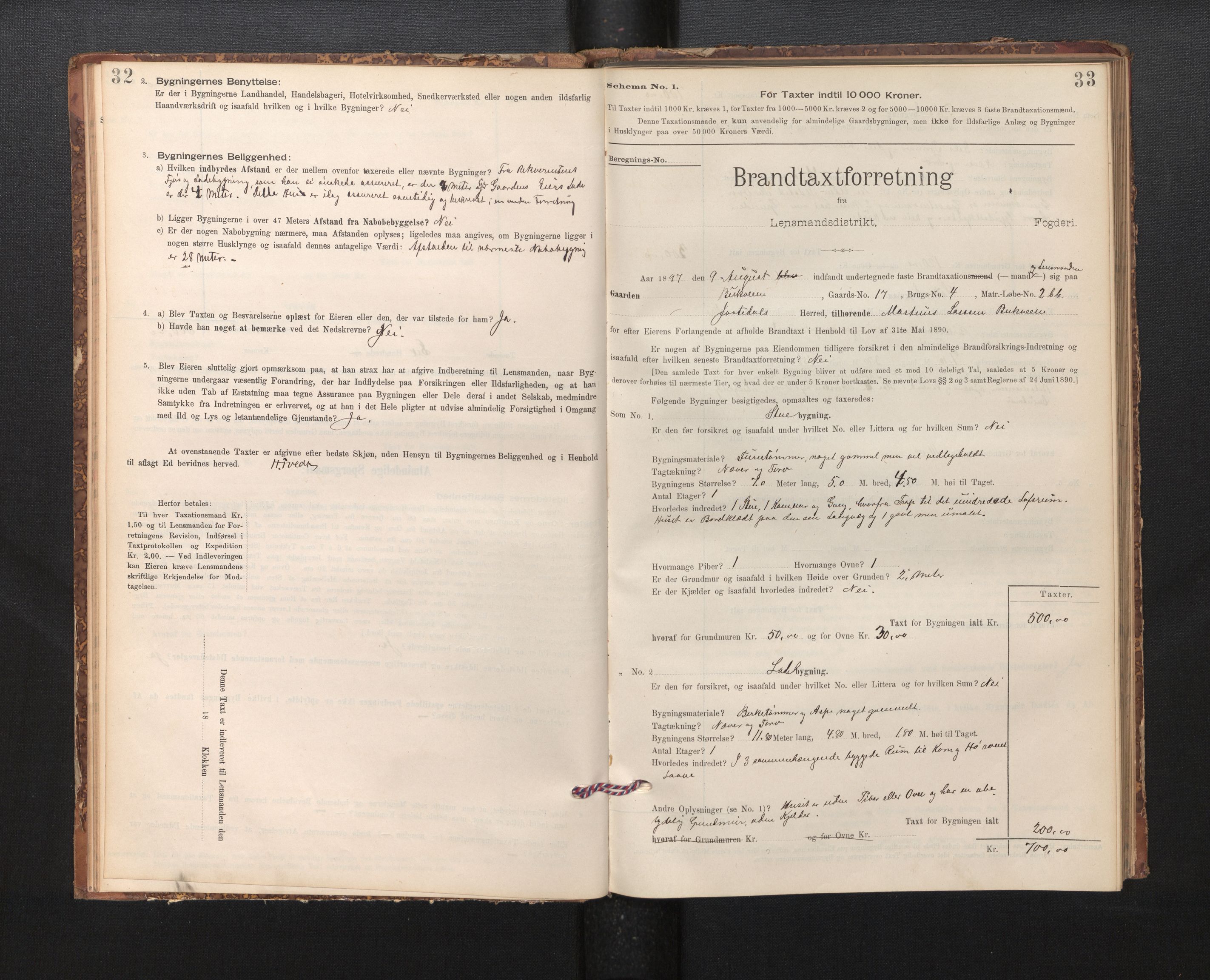 Lensmannen i Jostedal, AV/SAB-A-28601/0012/L0003: Branntakstprotokoll, skjematakst, 1895-1906, p. 32-33