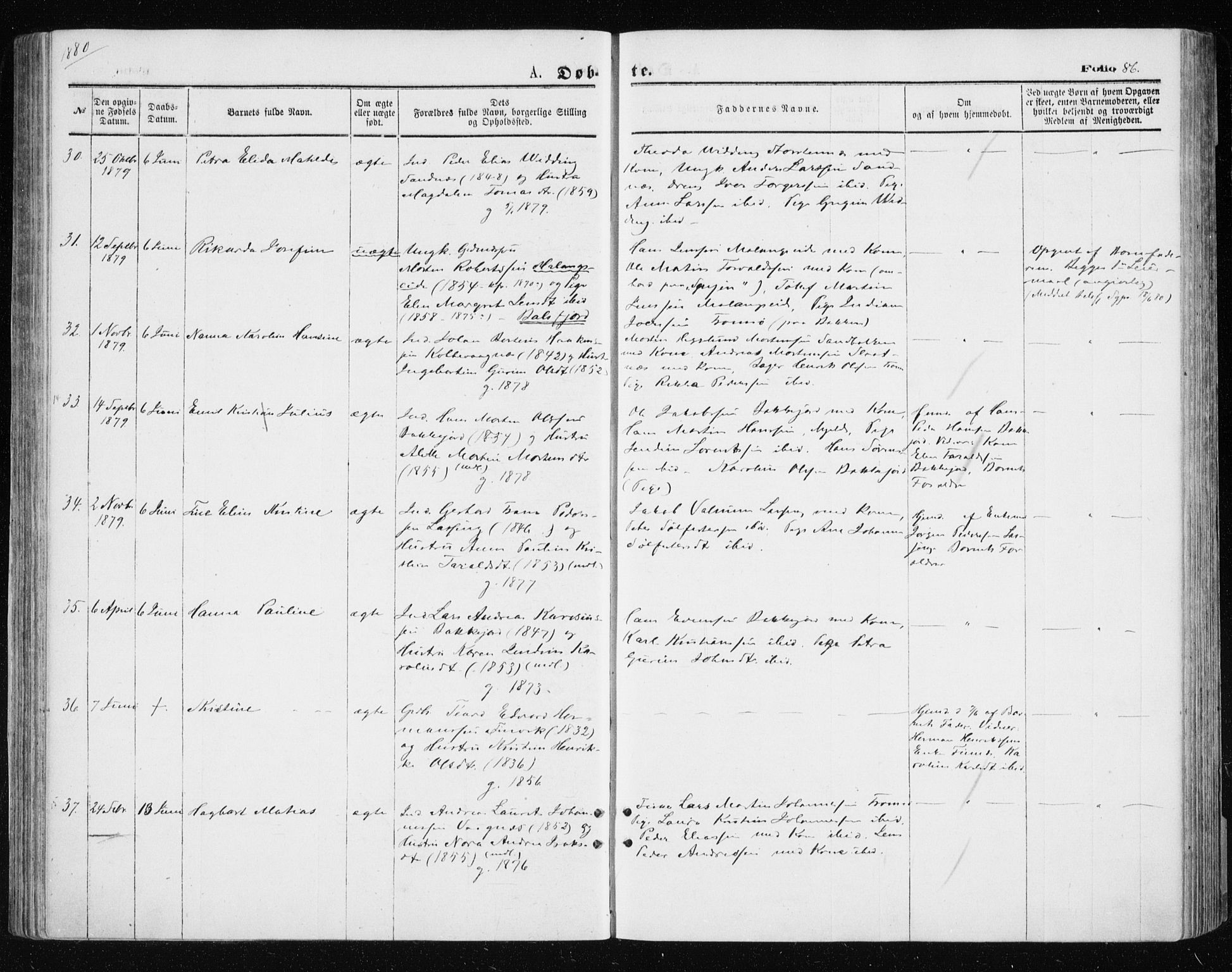 Tromsøysund sokneprestkontor, AV/SATØ-S-1304/G/Ga/L0003kirke: Parish register (official) no. 3, 1875-1880, p. 86