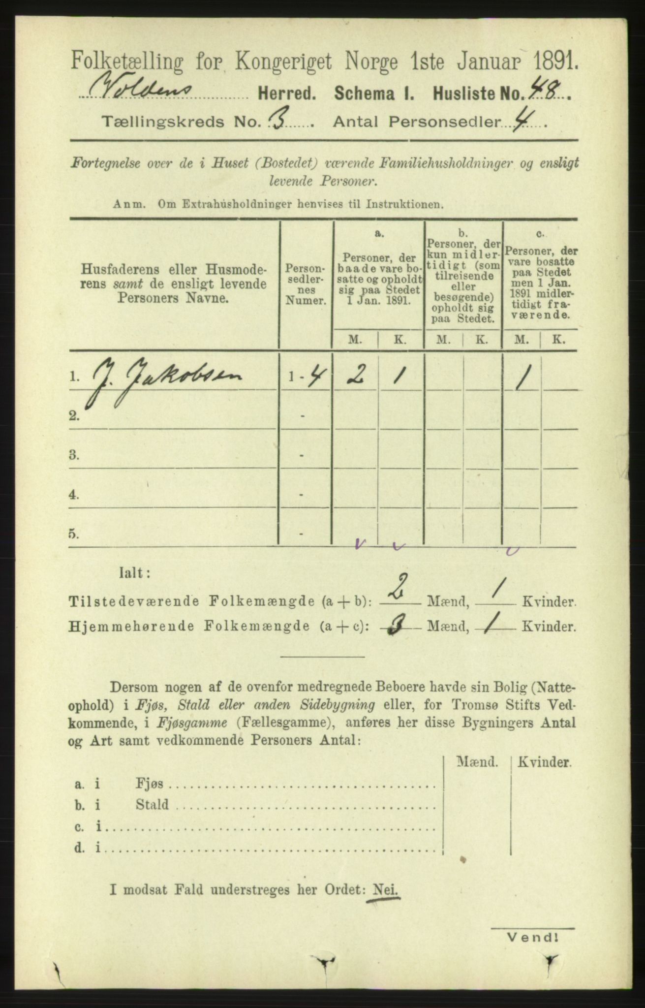 RA, 1891 census for 1519 Volda, 1891, p. 1651