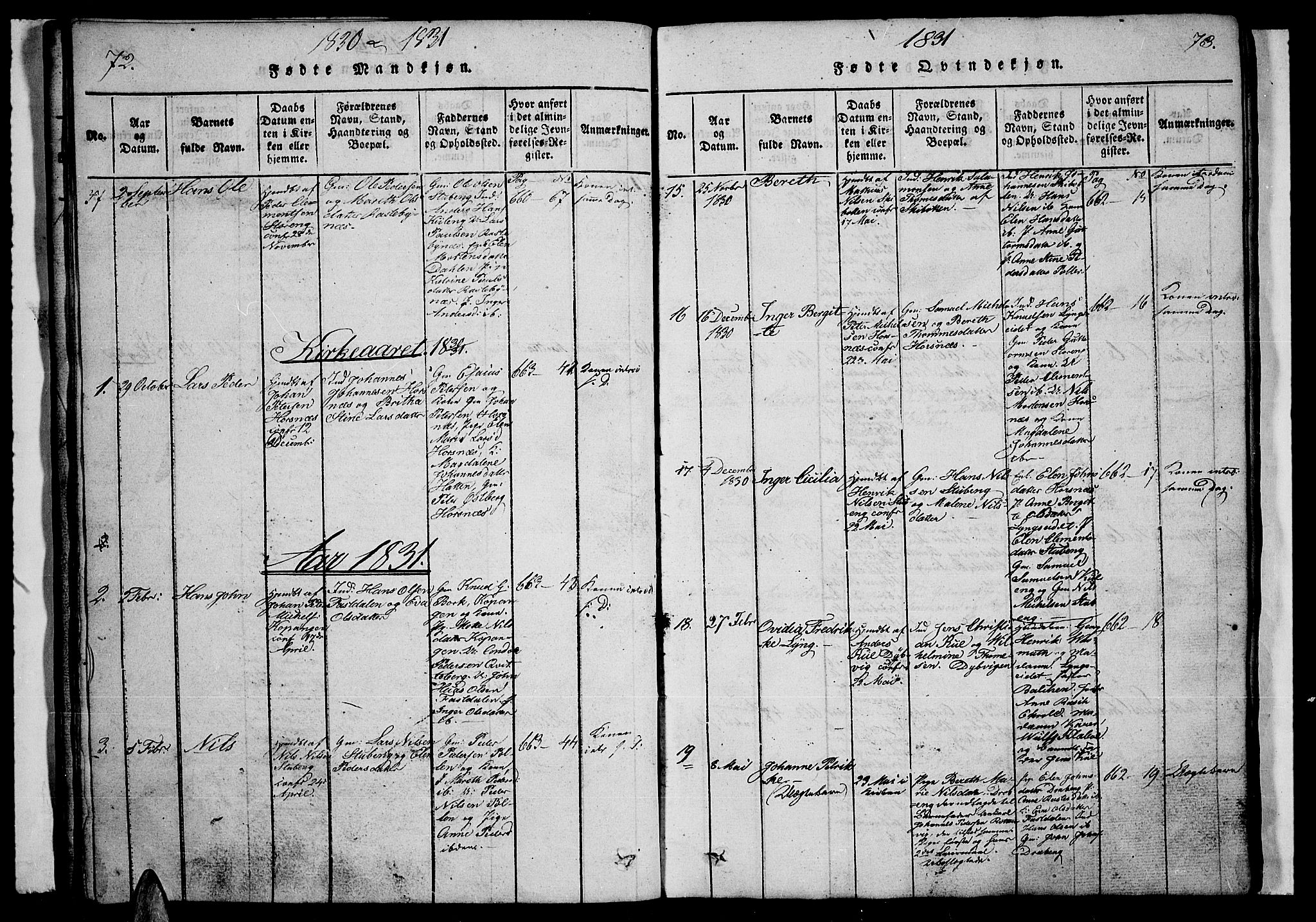 Lyngen sokneprestembete, AV/SATØ-S-1289/H/He/Heb/L0001klokker: Parish register (copy) no. 1, 1826-1838, p. 72-73