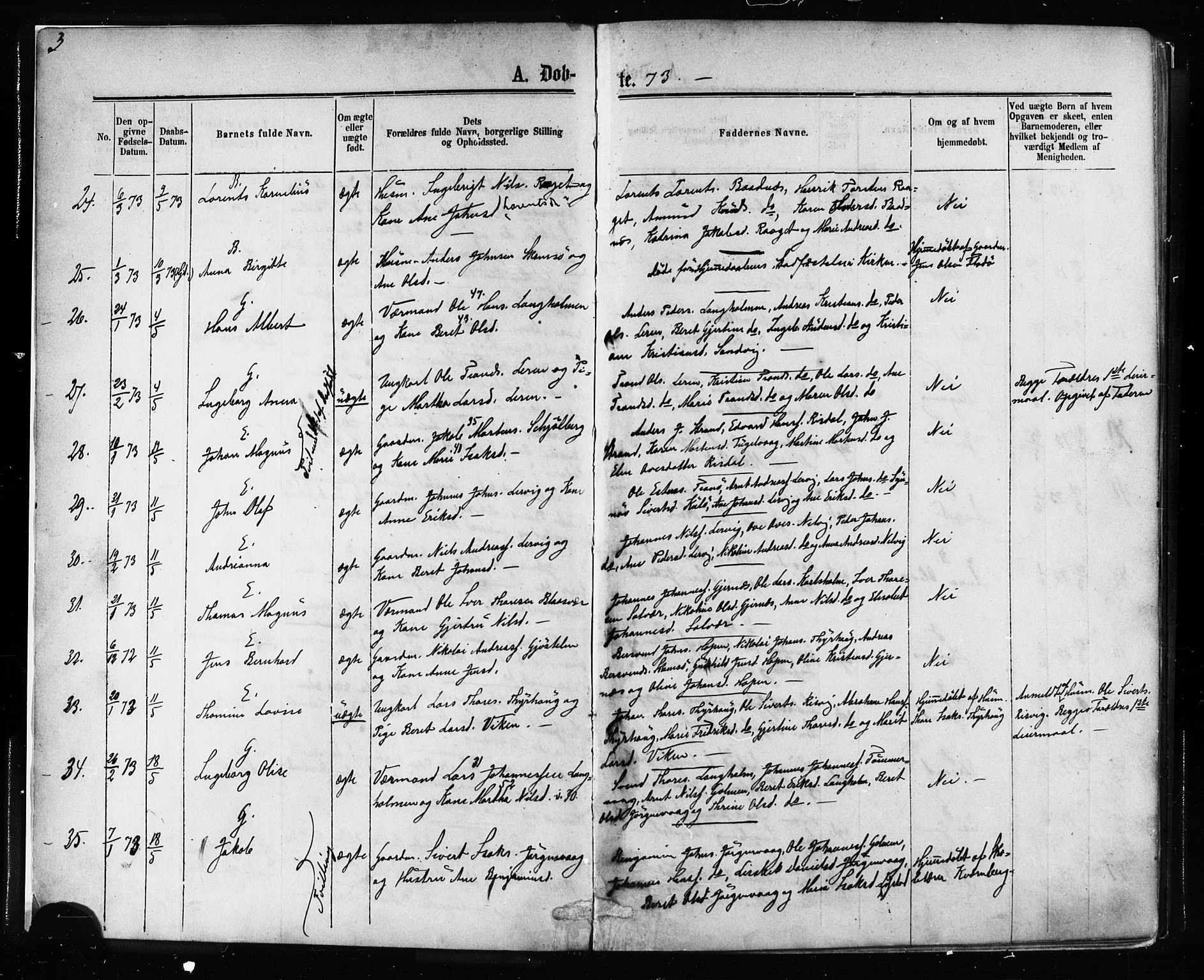 Ministerialprotokoller, klokkerbøker og fødselsregistre - Møre og Romsdal, SAT/A-1454/581/L0938: Parish register (official) no. 581A06, 1873-1879, p. 3