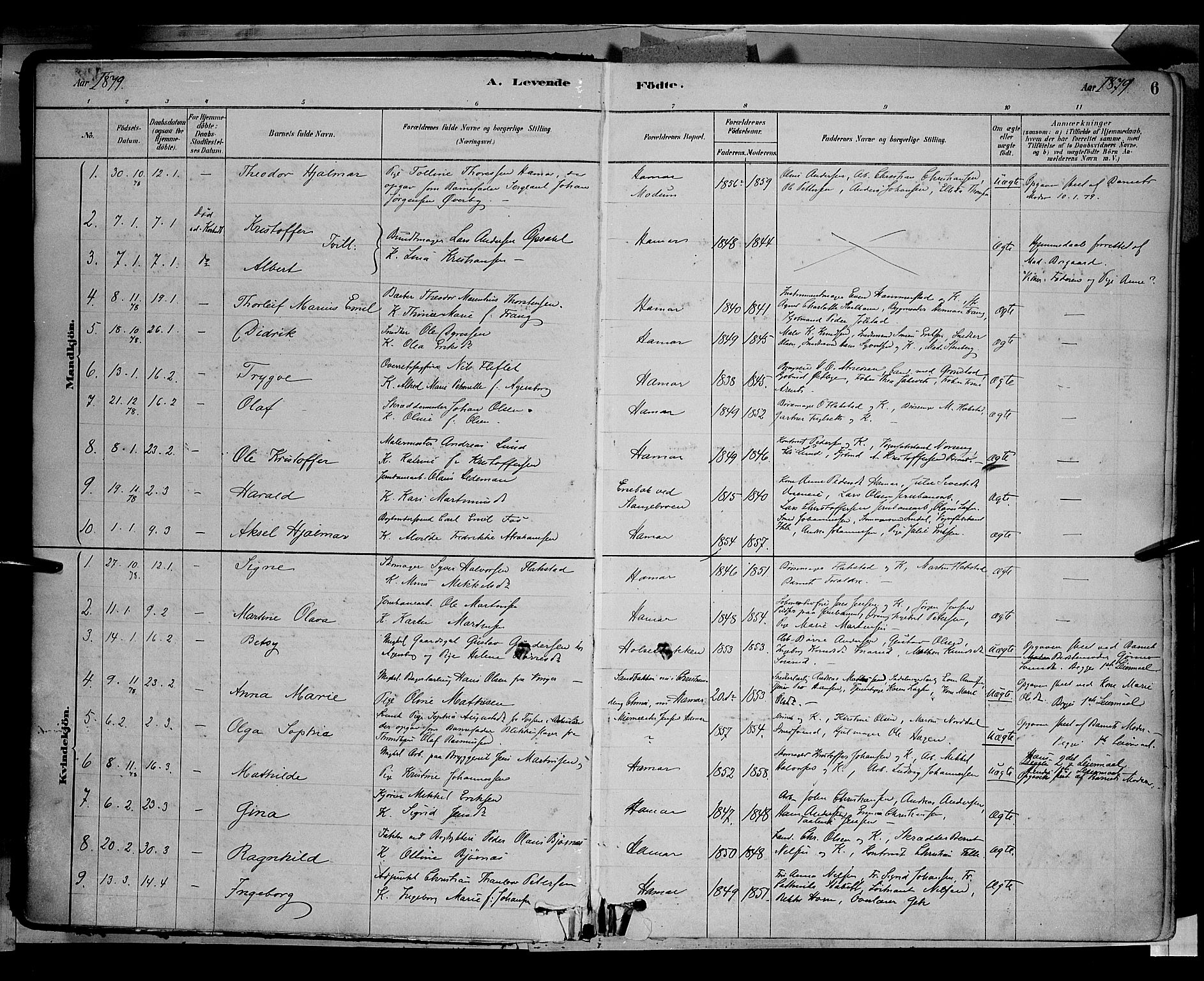 Vang prestekontor, Hedmark, SAH/PREST-008/H/Ha/Haa/L0016: Parish register (official) no. 16, 1878-1889, p. 6