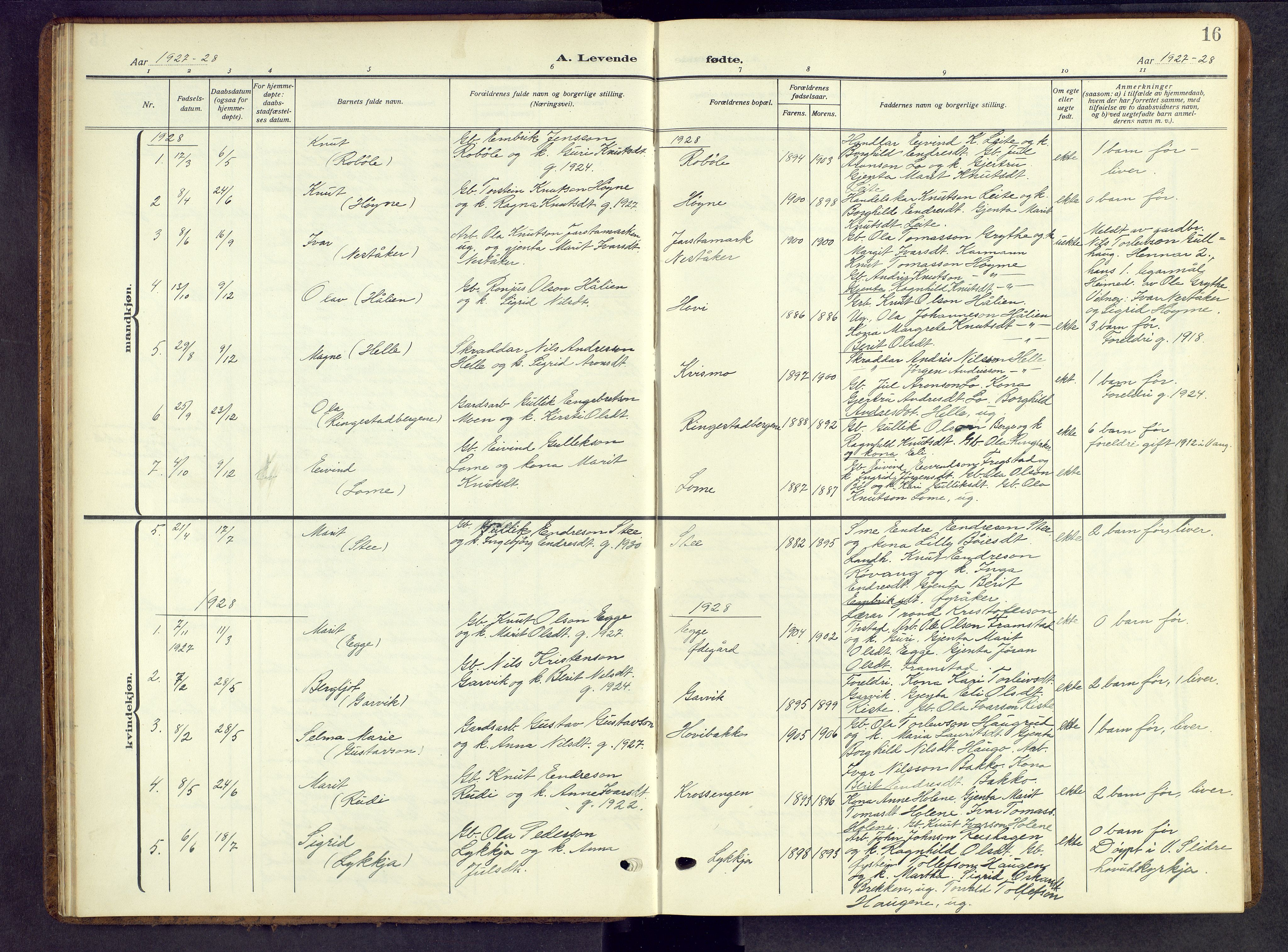 Vestre Slidre prestekontor, SAH/PREST-136/H/Ha/Hab/L0009: Parish register (copy) no. 9, 1914-1970, p. 16