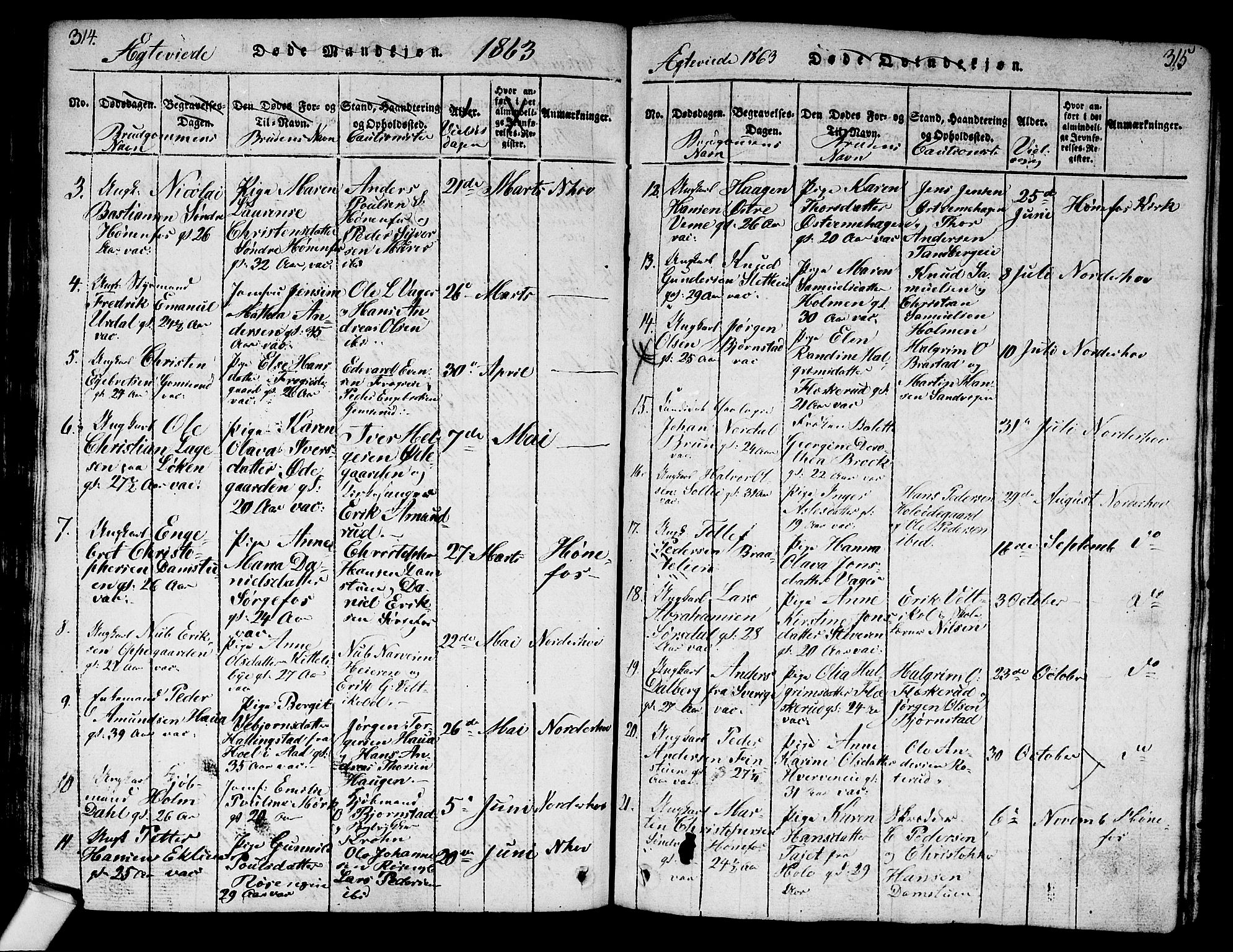 Norderhov kirkebøker, SAKO/A-237/G/Ga/L0003: Parish register (copy) no. I 3 /1, 1814-1876, p. 314-315