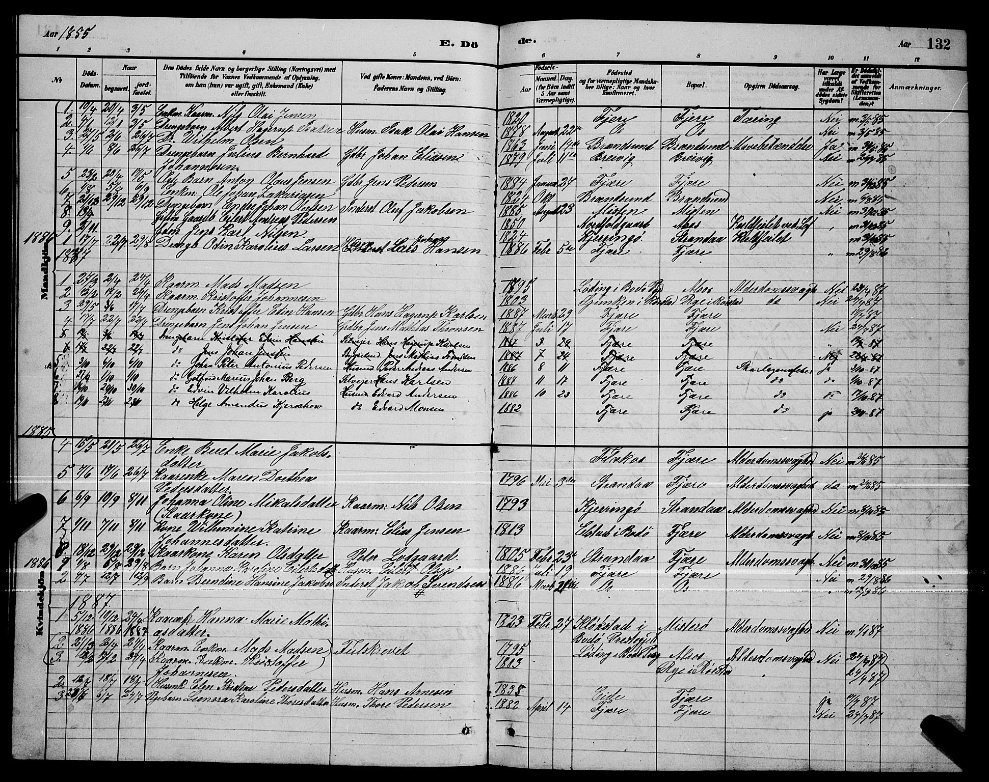 Ministerialprotokoller, klokkerbøker og fødselsregistre - Nordland, SAT/A-1459/803/L0076: Parish register (copy) no. 803C03, 1882-1897, p. 132