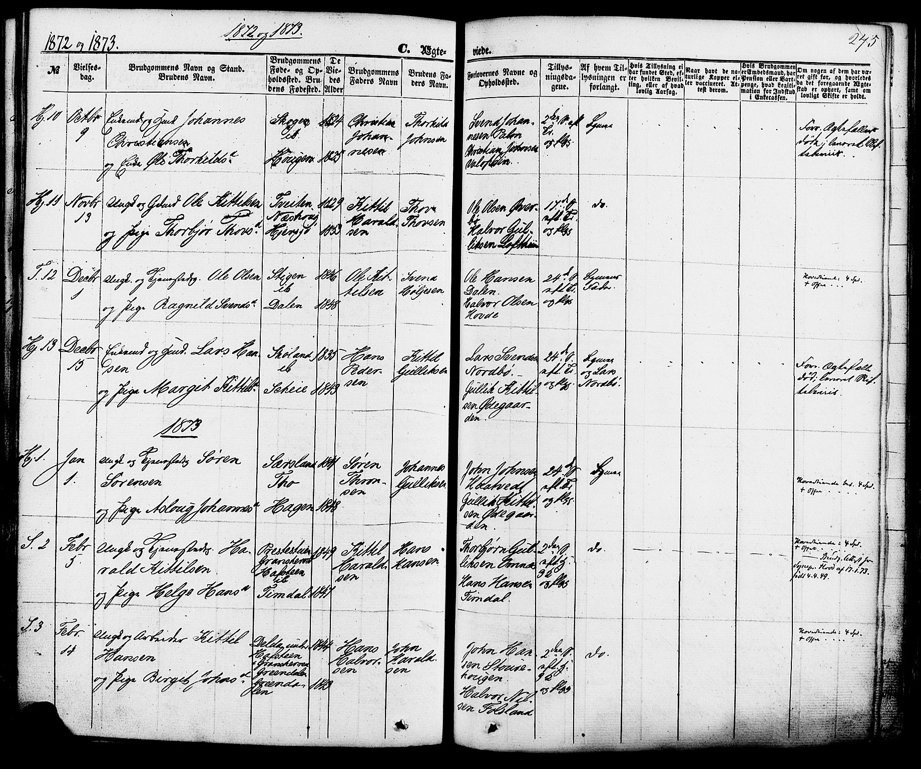 Hjartdal kirkebøker, SAKO/A-270/F/Fa/L0009: Parish register (official) no. I 9, 1860-1879, p. 275