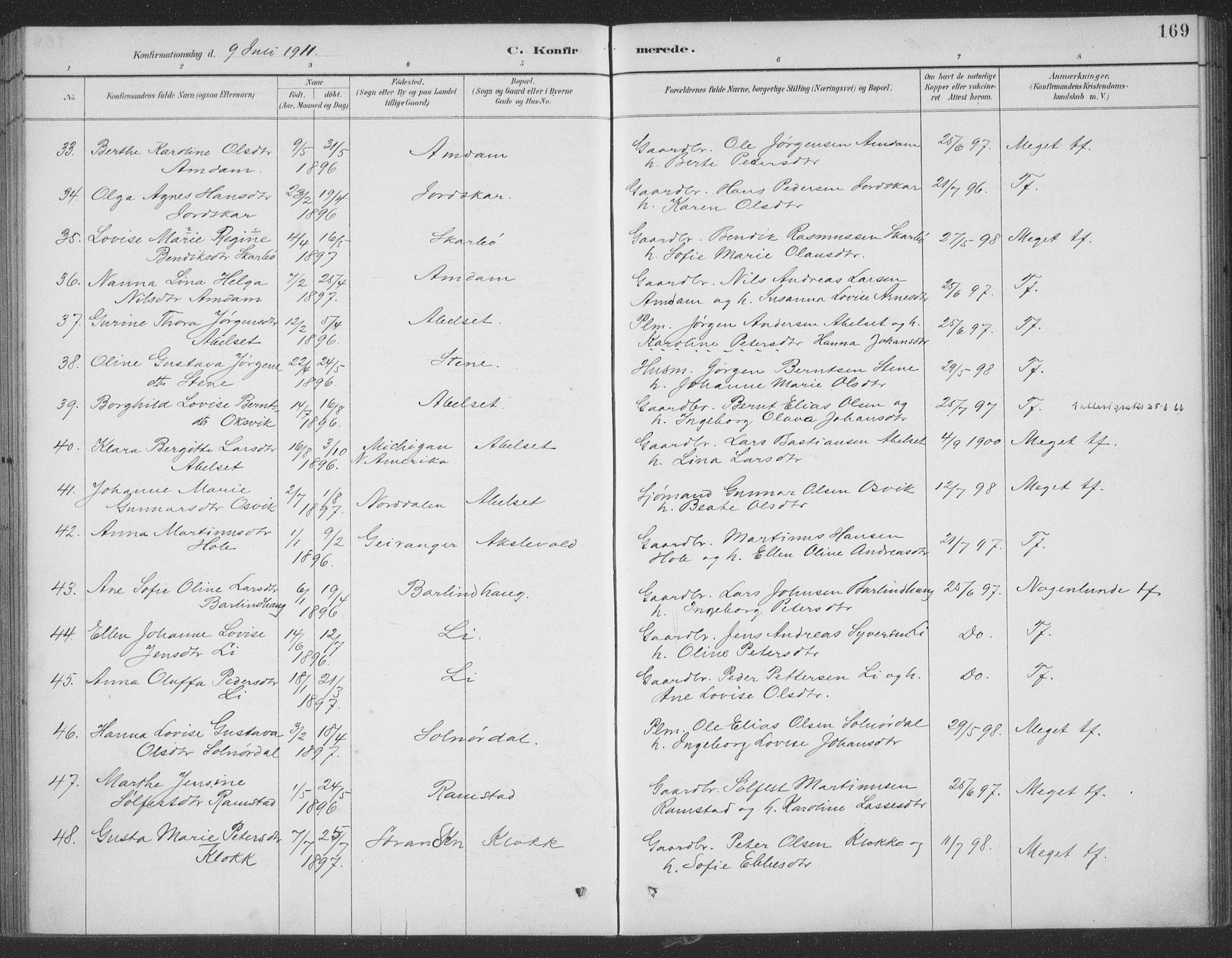 Ministerialprotokoller, klokkerbøker og fødselsregistre - Møre og Romsdal, AV/SAT-A-1454/522/L0316: Parish register (official) no. 522A11, 1890-1911, p. 169