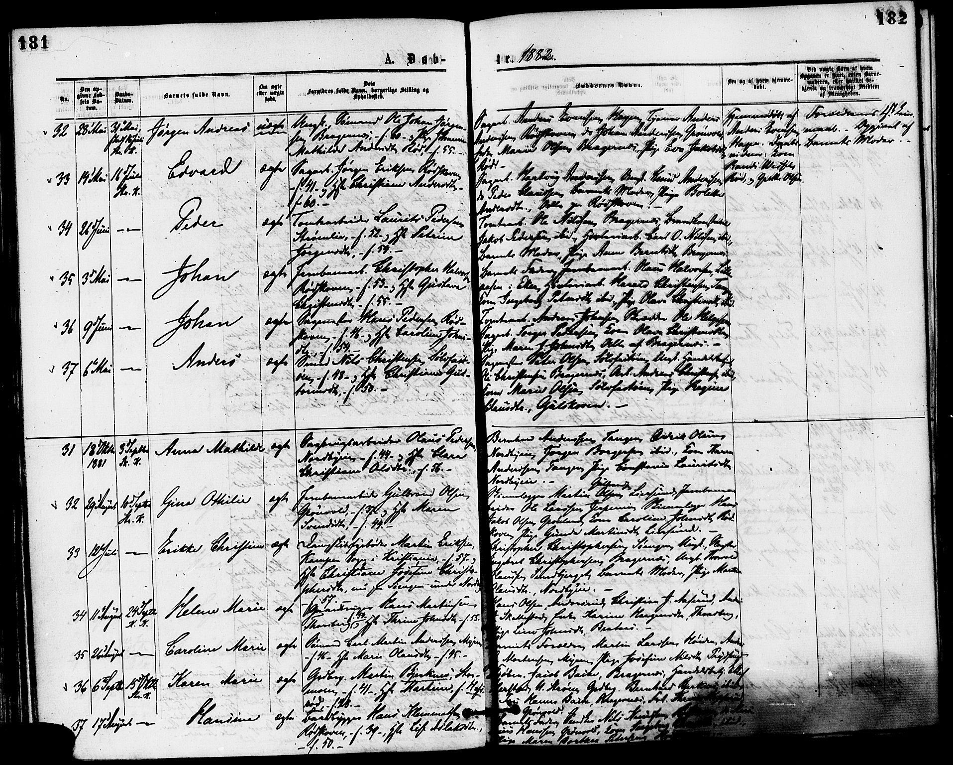 Skoger kirkebøker, AV/SAKO-A-59/F/Fa/L0005: Parish register (official) no. I 5, 1873-1884, p. 181-182