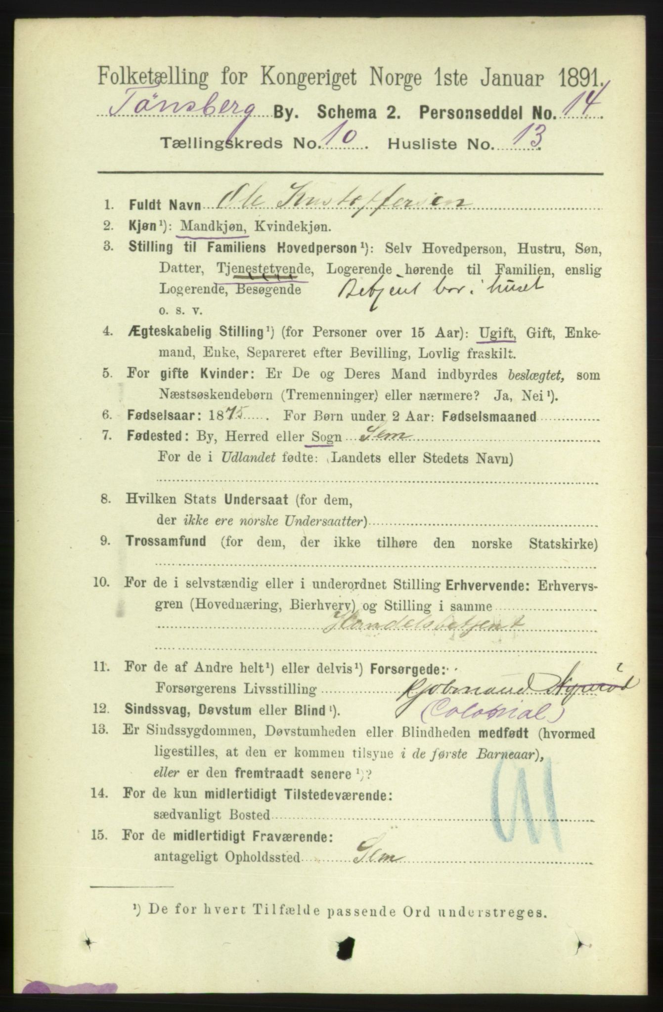 RA, 1891 census for 0705 Tønsberg, 1891, p. 3774