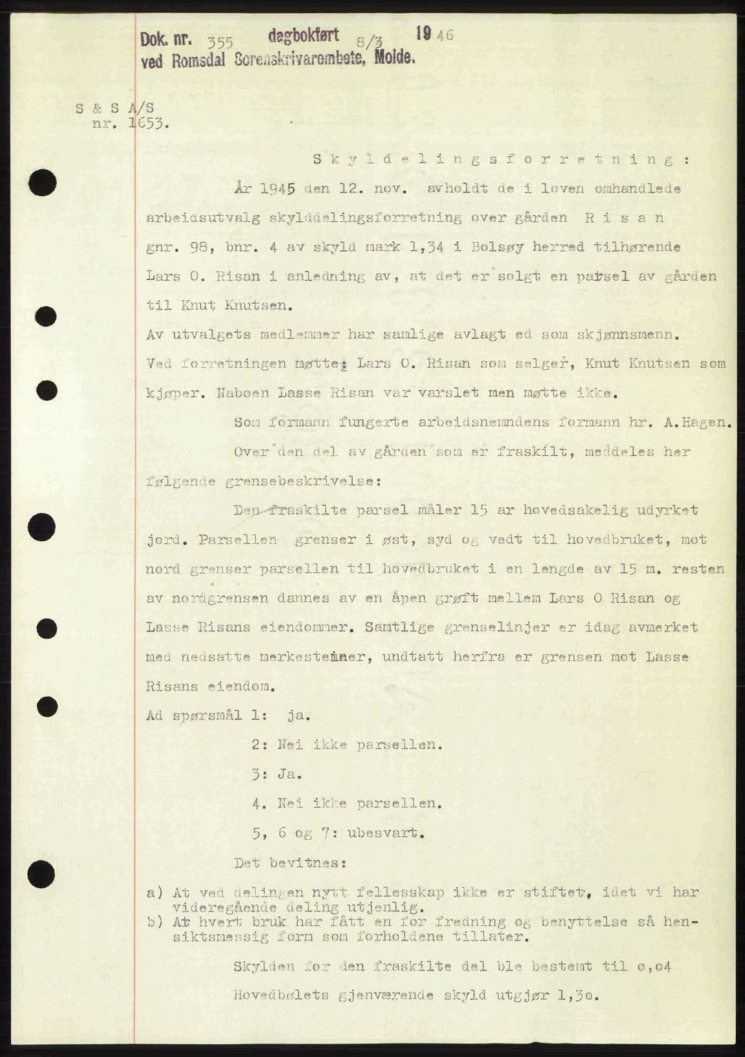 Romsdal sorenskriveri, SAT/A-4149/1/2/2C: Mortgage book no. A19, 1946-1946, Diary no: : 355/1946