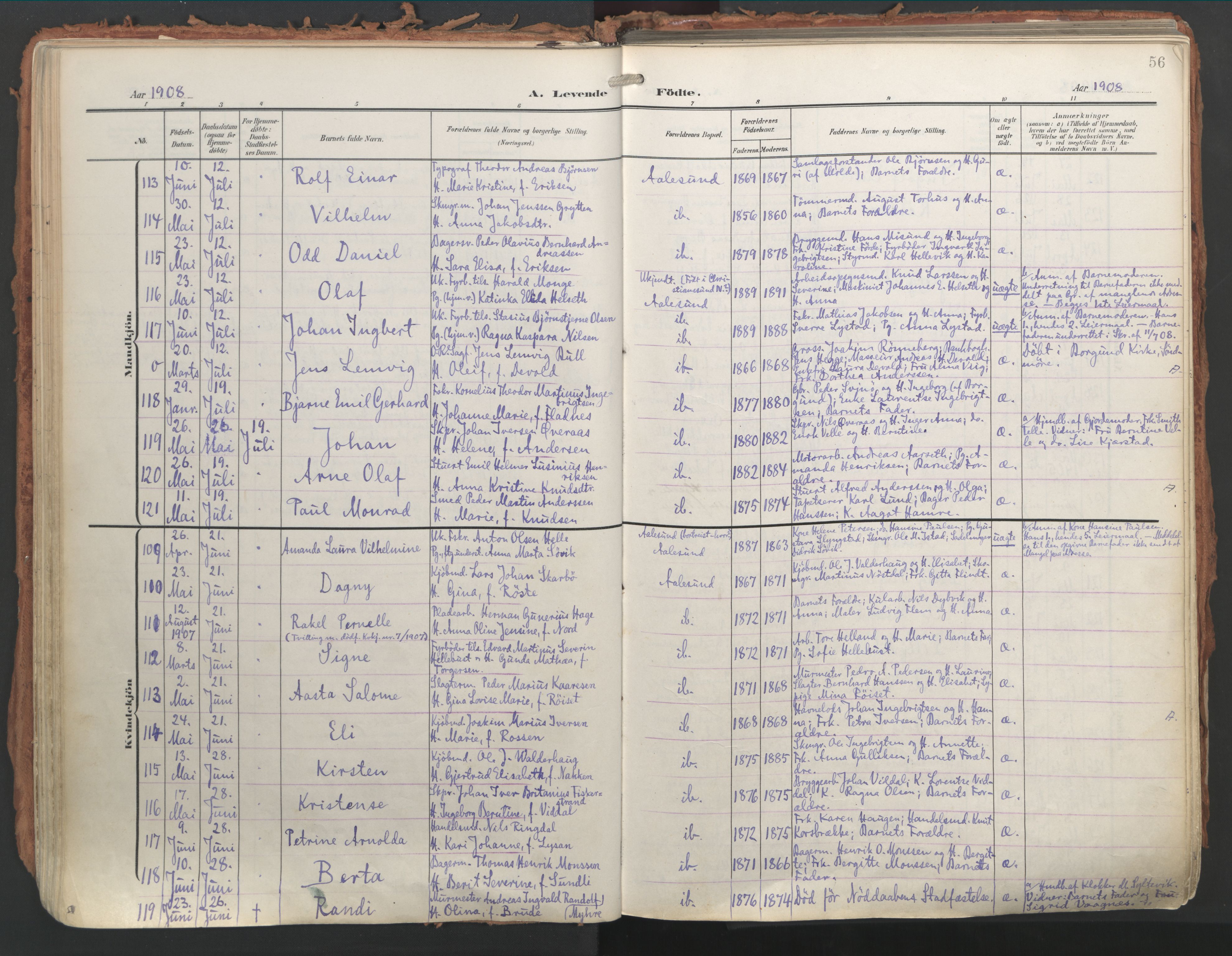 Ministerialprotokoller, klokkerbøker og fødselsregistre - Møre og Romsdal, AV/SAT-A-1454/529/L0460: Parish register (official) no. 529A10, 1906-1917, p. 56