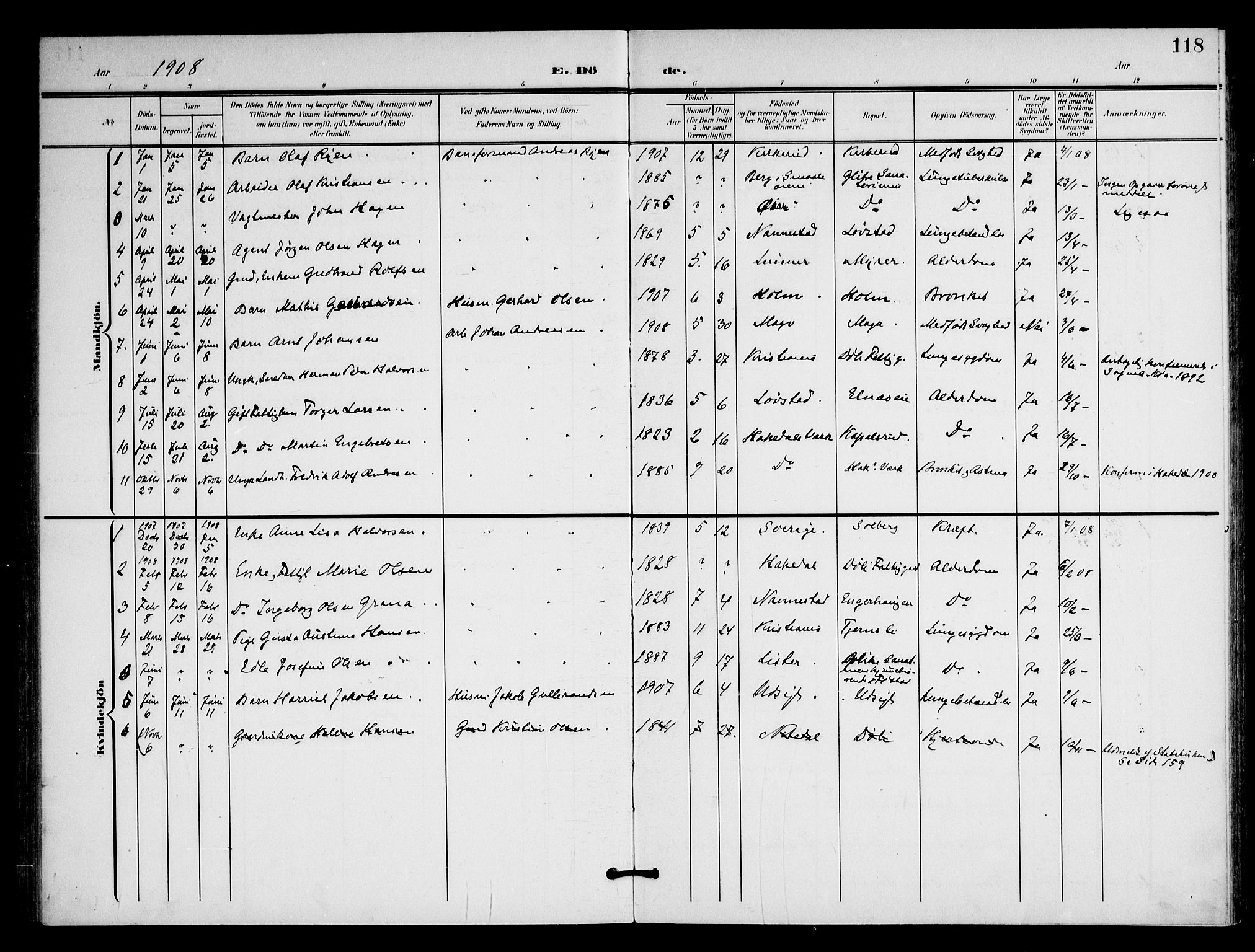 Nittedal prestekontor Kirkebøker, AV/SAO-A-10365a/F/Fb/L0002: Parish register (official) no. II 2, 1902-1921, p. 118