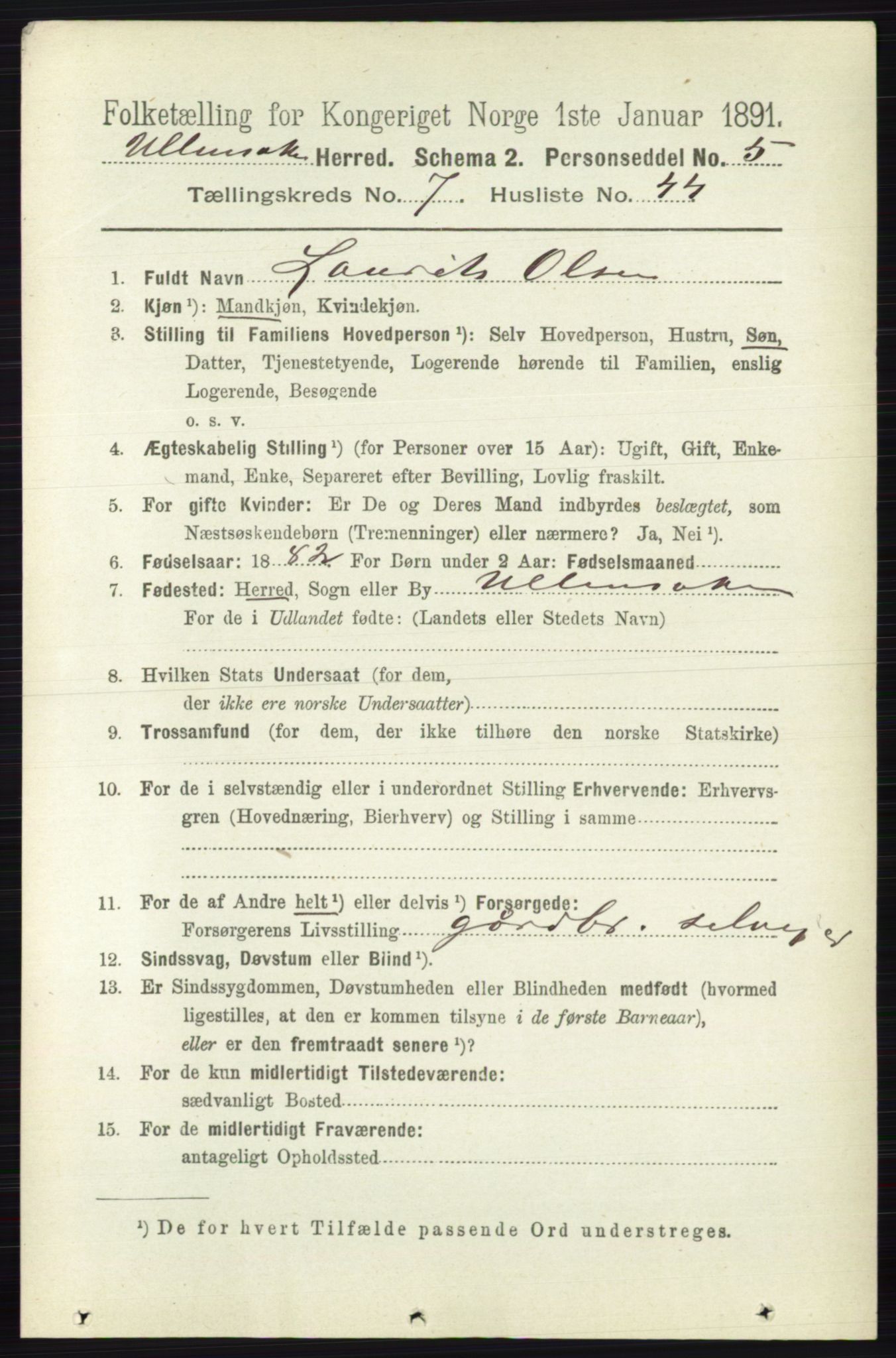 RA, 1891 census for 0235 Ullensaker, 1891, p. 3327