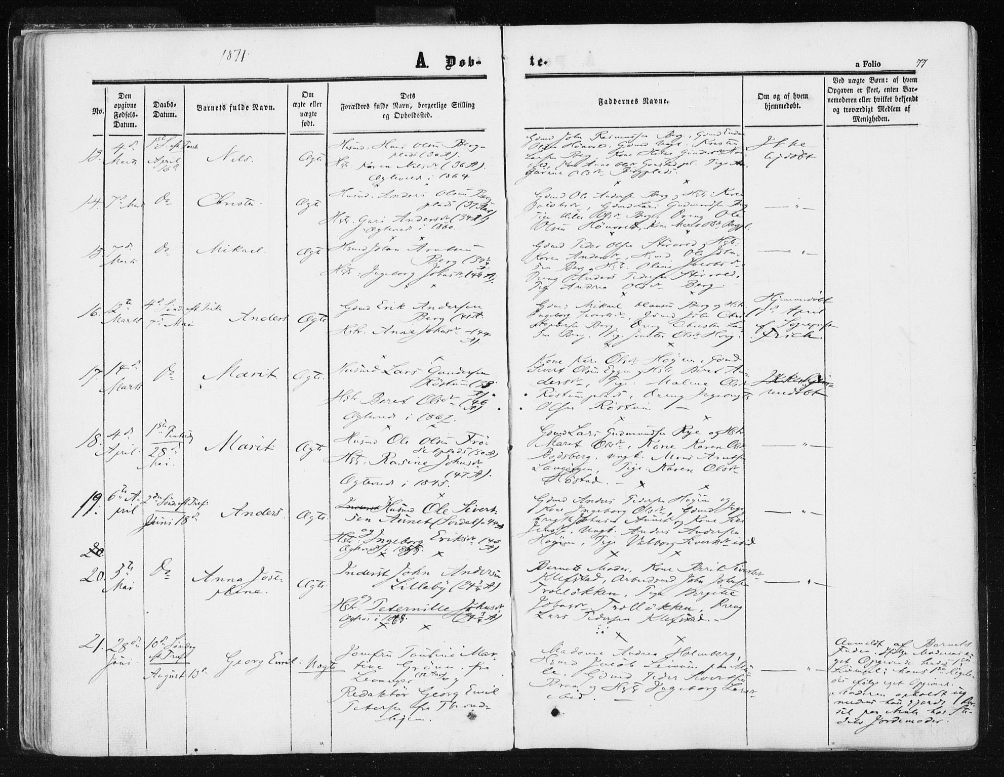 Ministerialprotokoller, klokkerbøker og fødselsregistre - Sør-Trøndelag, SAT/A-1456/612/L0377: Parish register (official) no. 612A09, 1859-1877, p. 77