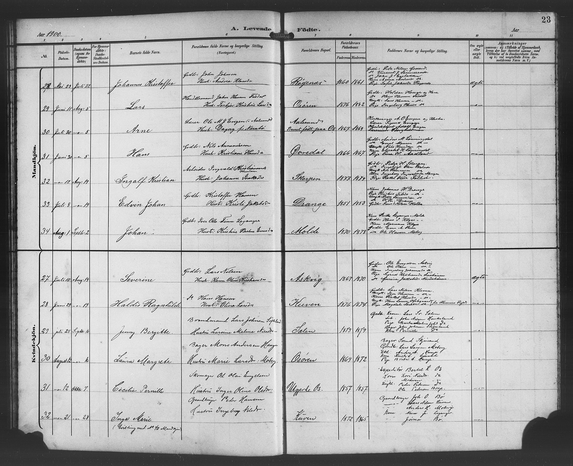 Os sokneprestembete, AV/SAB-A-99929: Parish register (copy) no. A 3, 1897-1913, p. 23