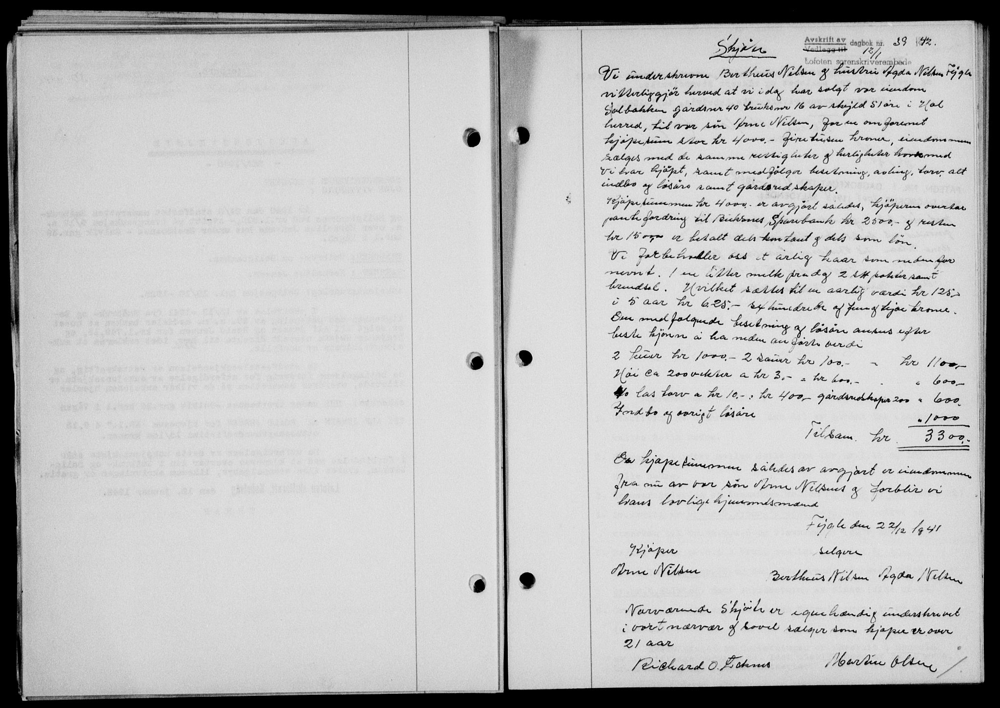 Lofoten sorenskriveri, SAT/A-0017/1/2/2C/L0009a: Mortgage book no. 9a, 1941-1942, Diary no: : 39/1942