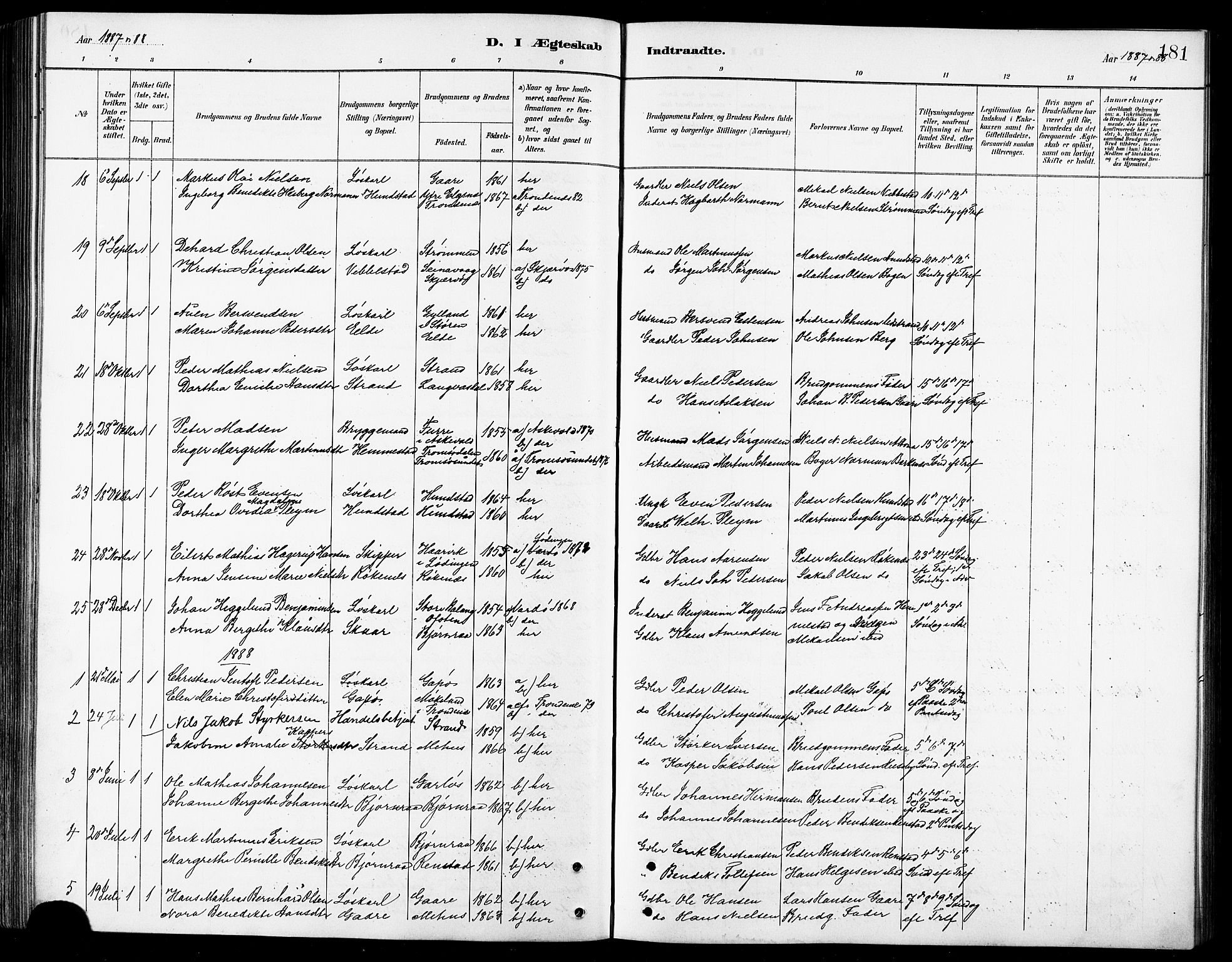 Kvæfjord sokneprestkontor, SATØ/S-1323/G/Ga/Gab/L0005klokker: Parish register (copy) no. 5, 1886-1911, p. 181