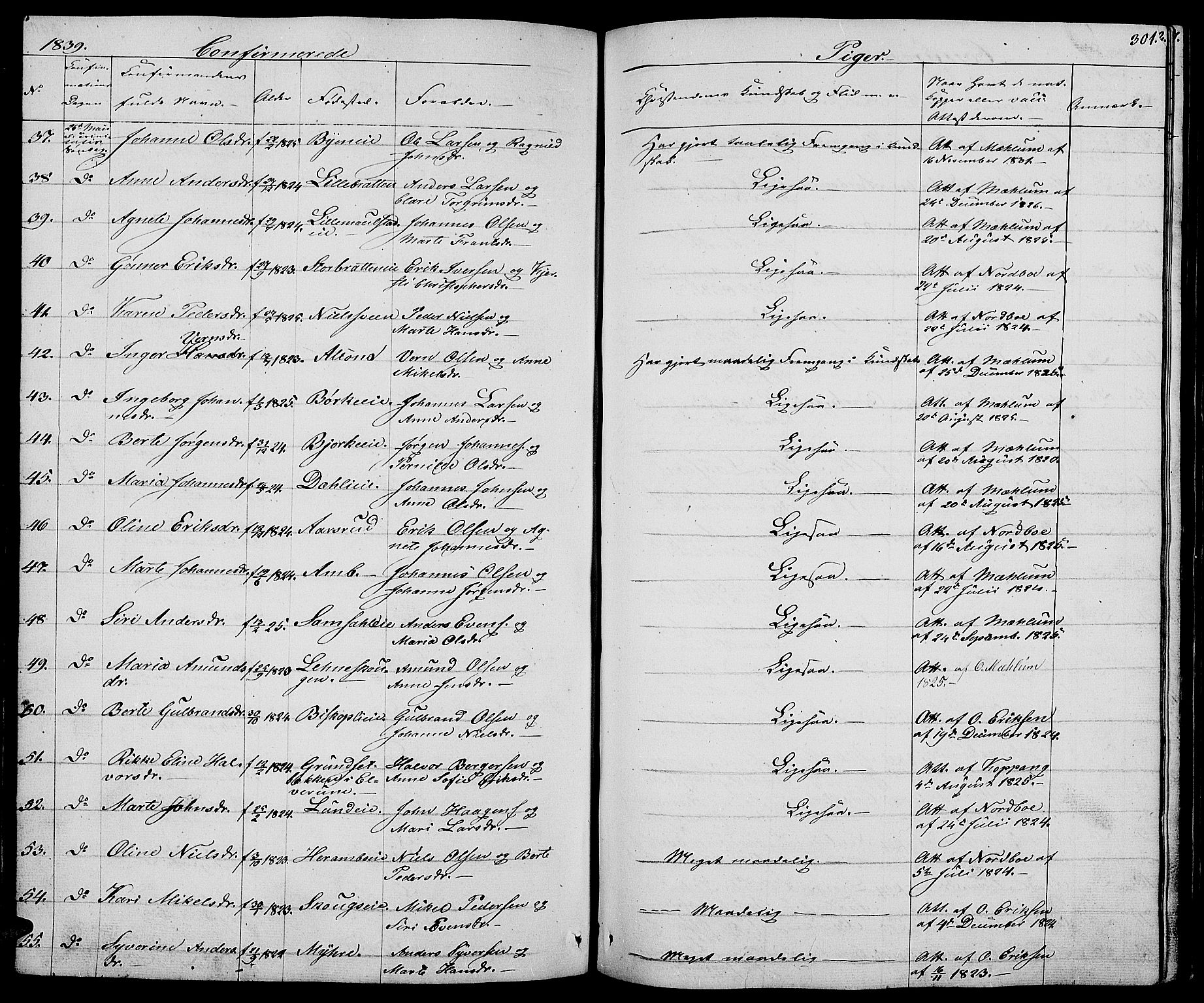 Ringsaker prestekontor, AV/SAH-PREST-014/L/La/L0005: Parish register (copy) no. 5, 1839-1850, p. 301