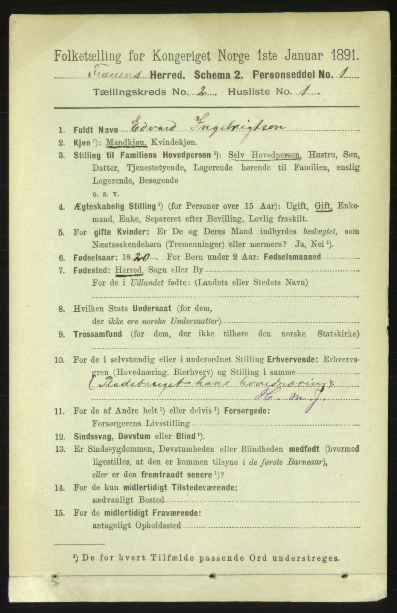 RA, 1891 census for 1548 Fræna, 1891, p. 489