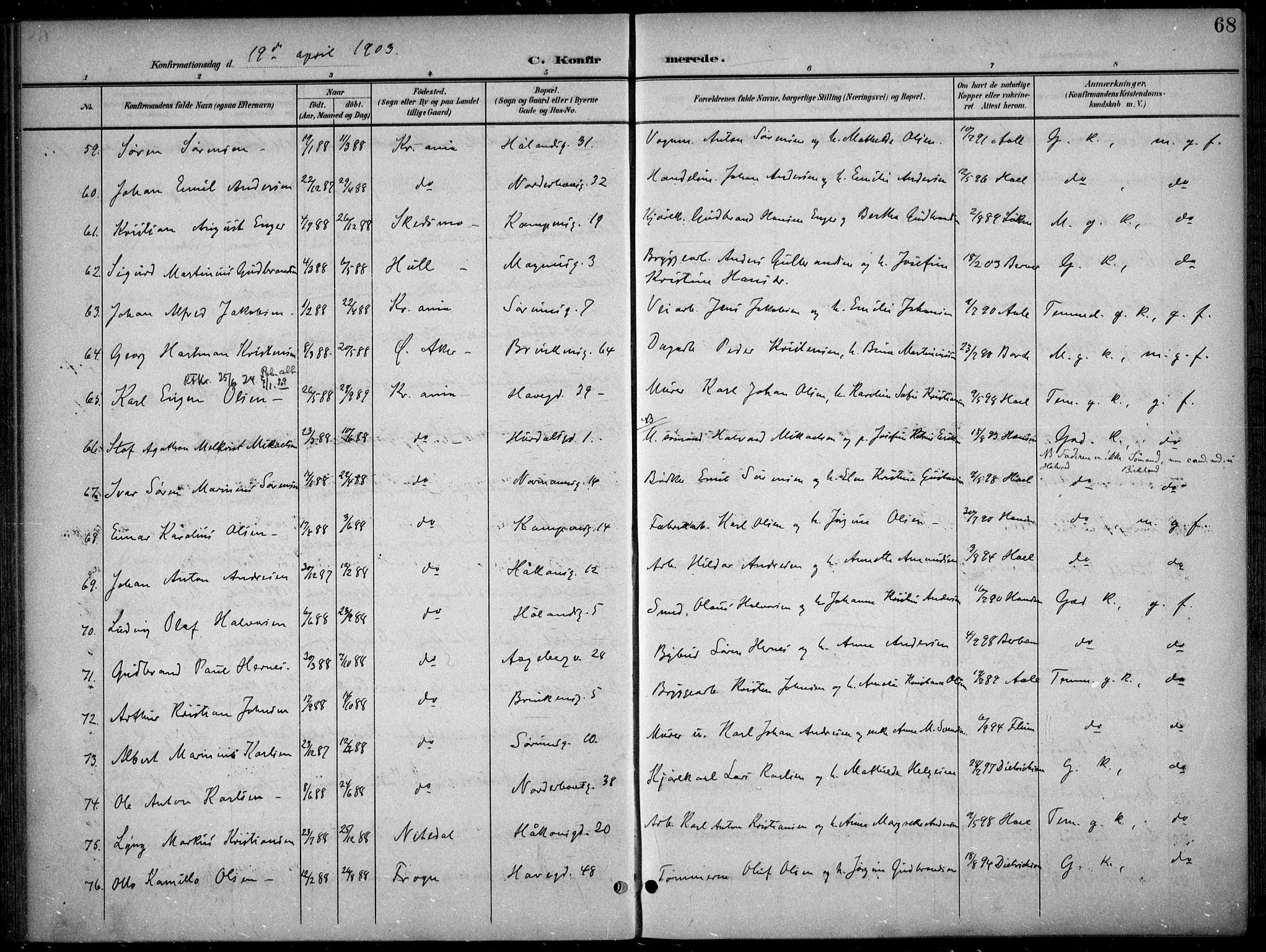 Kampen prestekontor Kirkebøker, AV/SAO-A-10853/F/Fa/L0009: Parish register (official) no. I 9, 1899-1911, p. 68
