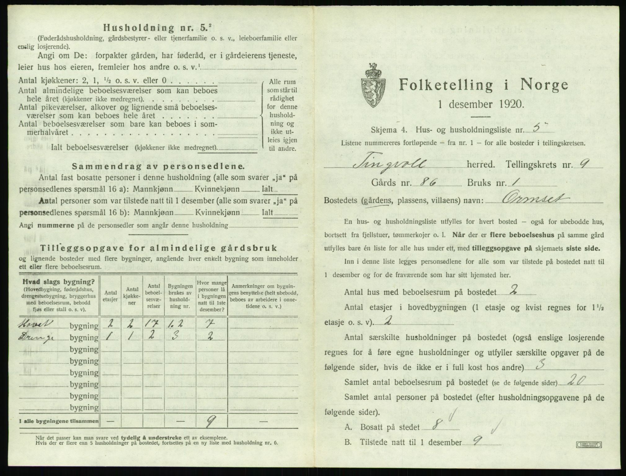 SAT, 1920 census for Tingvoll, 1920, p. 708