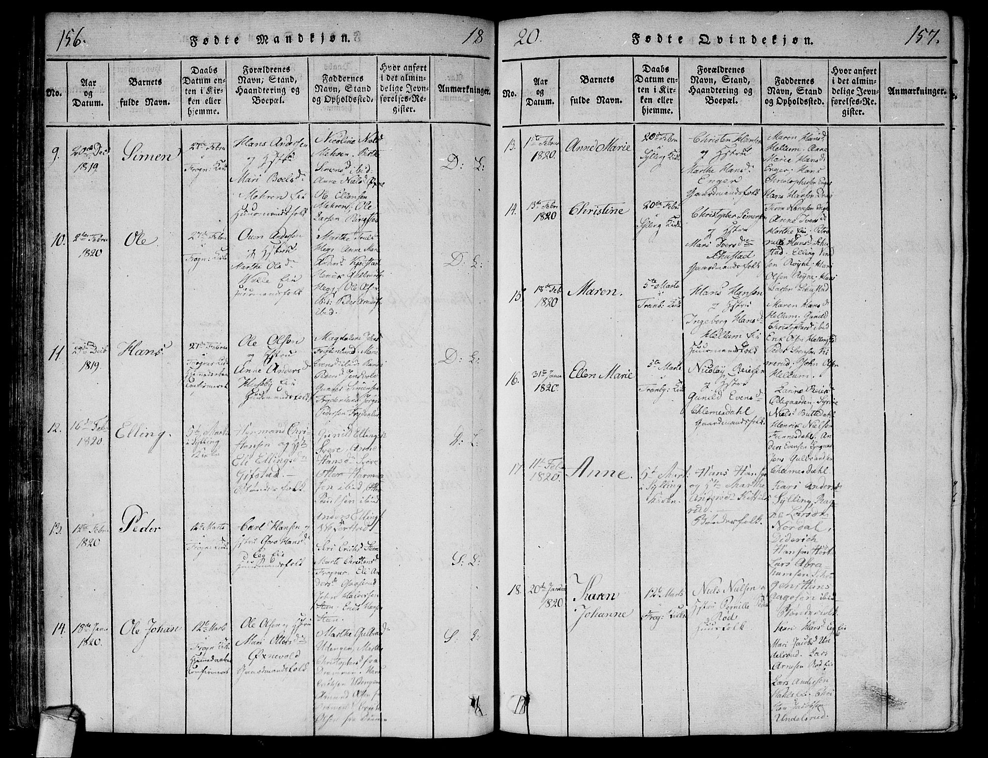 Lier kirkebøker, AV/SAKO-A-230/F/Fa/L0008: Parish register (official) no. I 8, 1813-1825, p. 156-157