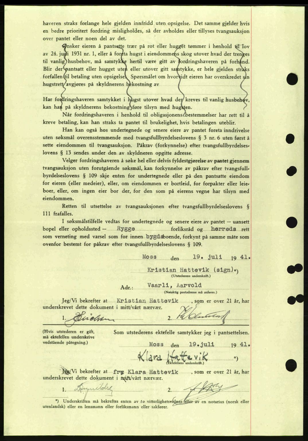 Moss sorenskriveri, AV/SAO-A-10168: Mortgage book no. B11, 1941-1942, Diary no: : 1339/1941