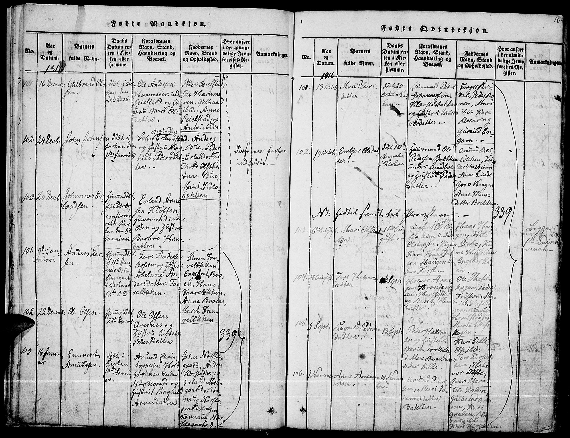 Fron prestekontor, AV/SAH-PREST-078/H/Ha/Haa/L0002: Parish register (official) no. 2, 1816-1827, p. 16