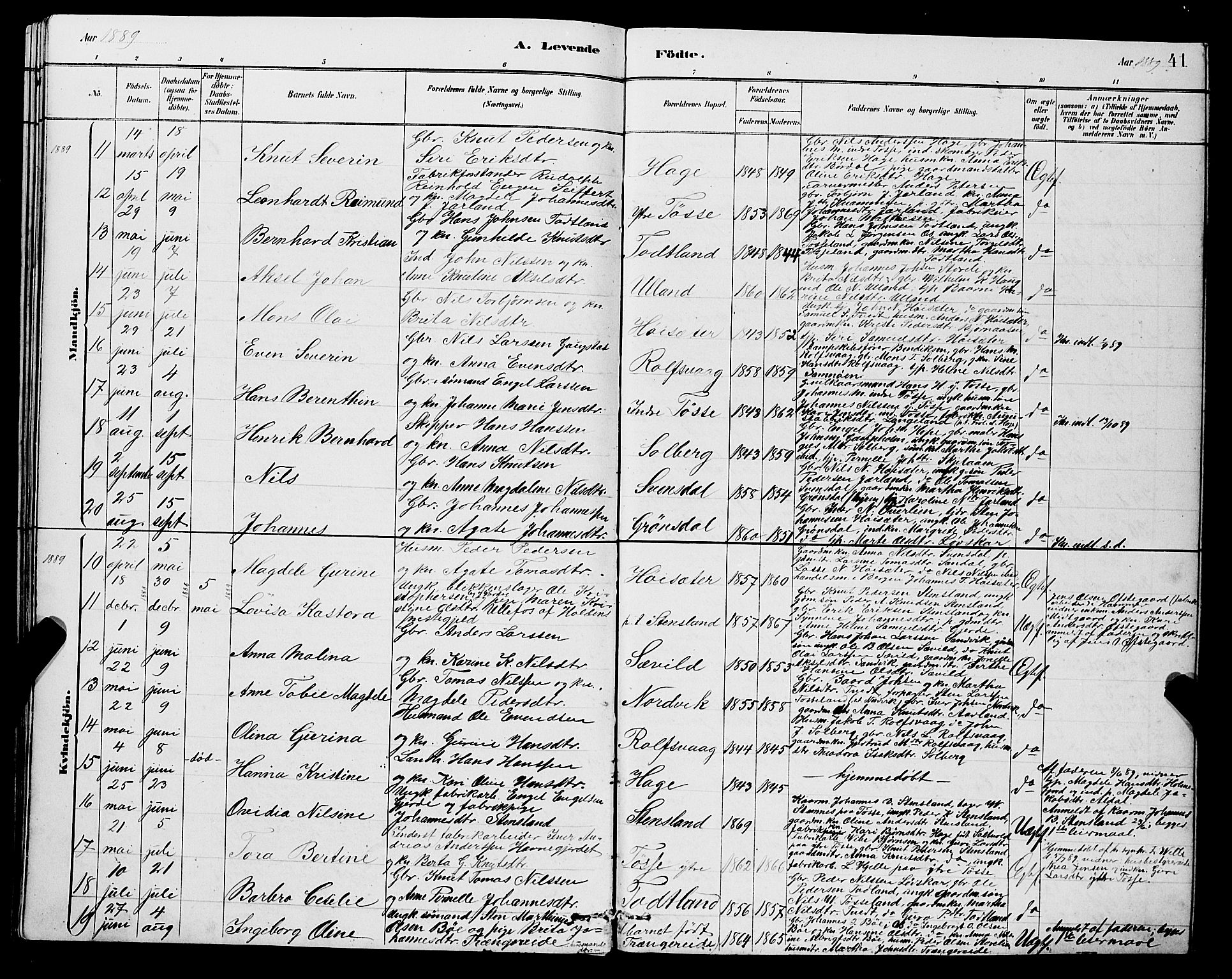 Samnanger Sokneprestembete, SAB/A-77501/H/Hab: Parish register (copy) no. A 2, 1879-1897, p. 41