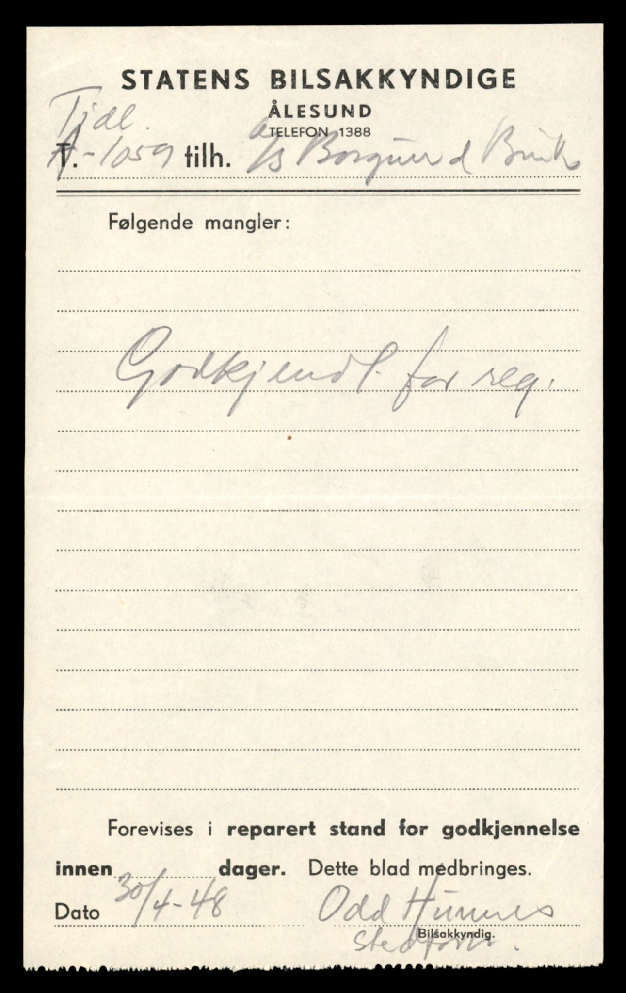 Møre og Romsdal vegkontor - Ålesund trafikkstasjon, AV/SAT-A-4099/F/Fe/L0022: Registreringskort for kjøretøy T 10584 - T 10694, 1927-1998, p. 1345