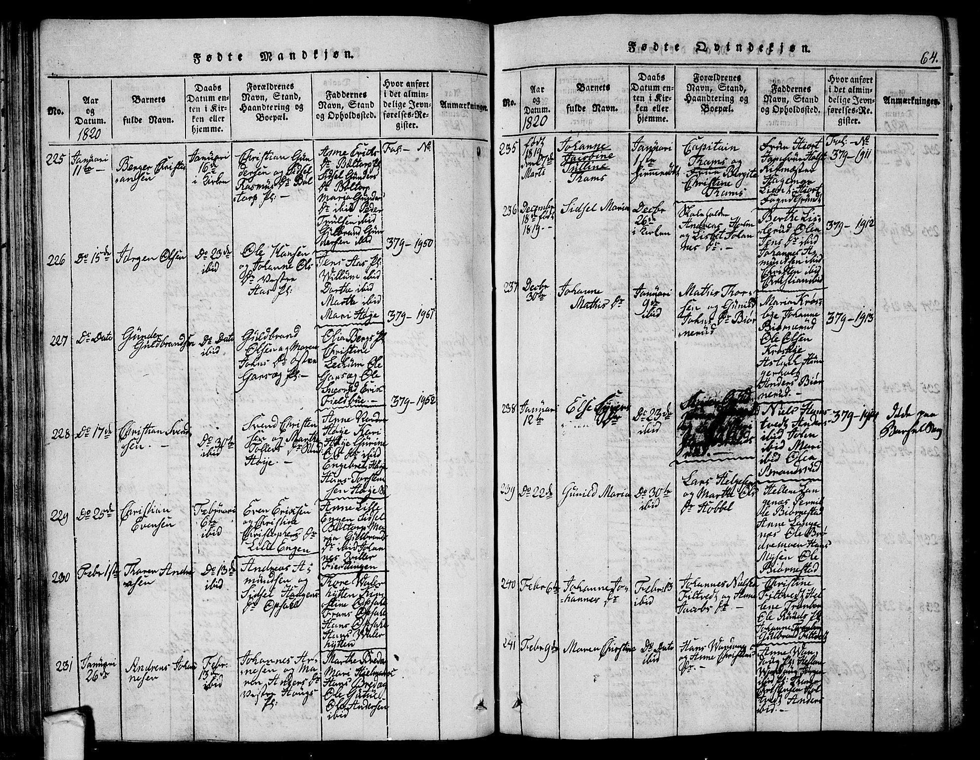 Eidsberg prestekontor Kirkebøker, AV/SAO-A-10905/G/Ga/L0001: Parish register (copy) no. I 1, 1814-1831, p. 64