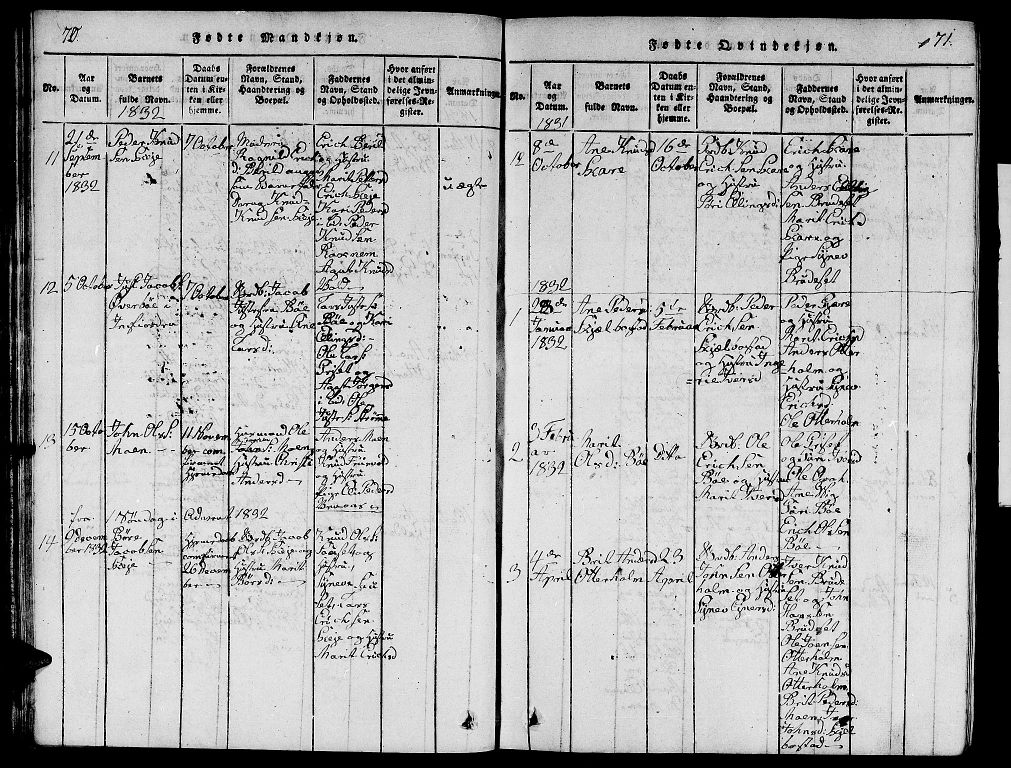 Ministerialprotokoller, klokkerbøker og fødselsregistre - Møre og Romsdal, SAT/A-1454/543/L0563: Parish register (copy) no. 543C01, 1818-1836, p. 70-71