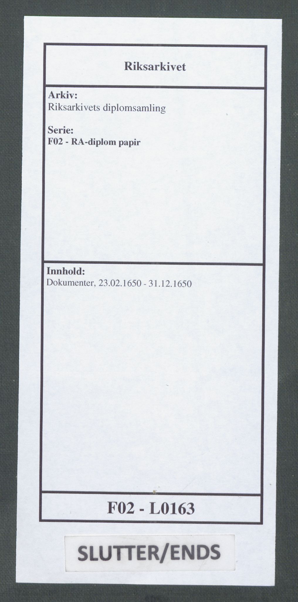 Riksarkivets diplomsamling, AV/RA-EA-5965/F02/L0163: Dokumenter, 1650, p. 69