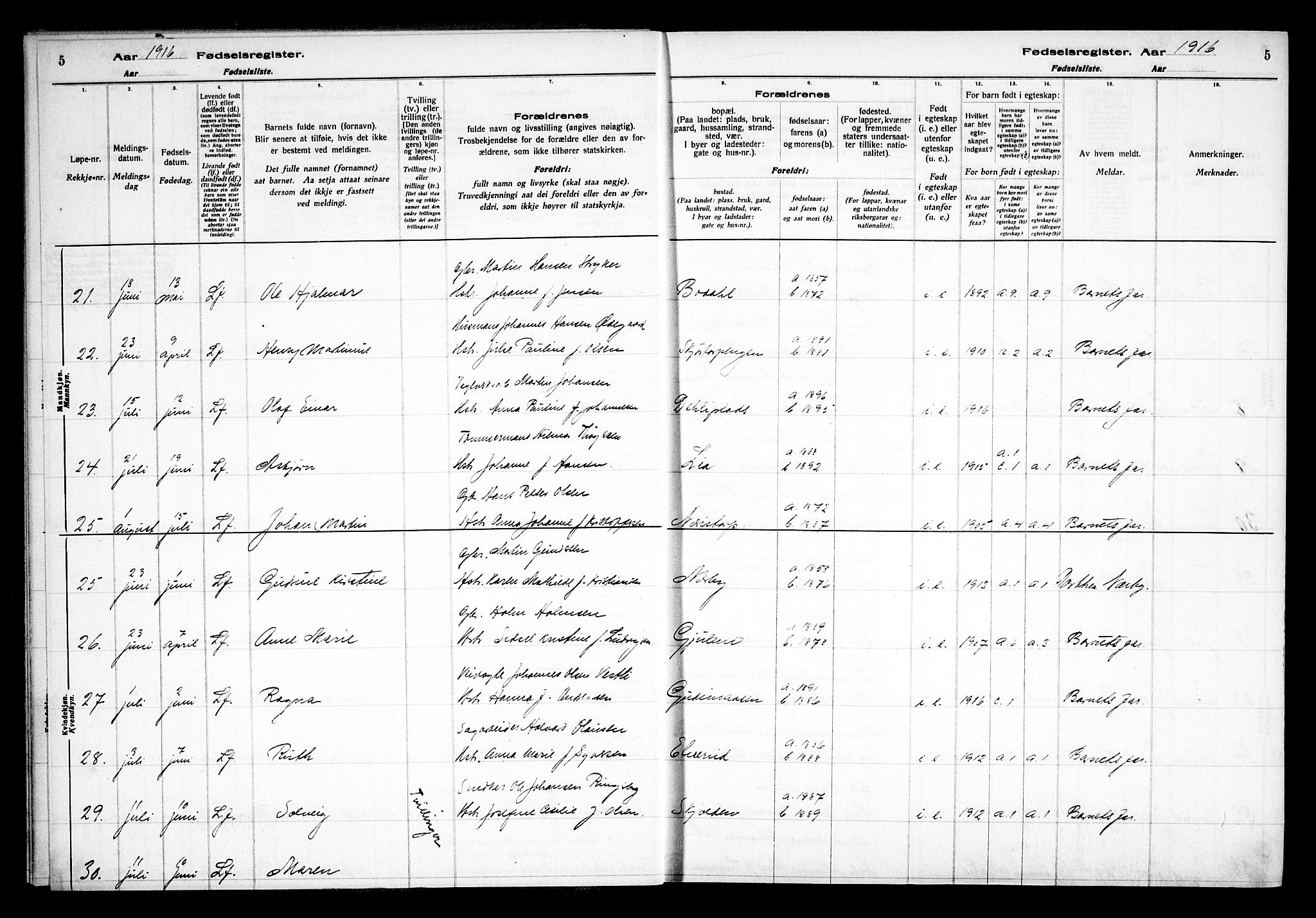 Rakkestad prestekontor Kirkebøker, AV/SAO-A-2008/J/Ja/L0001: Birth register no. I 1, 1916-1936, p. 5